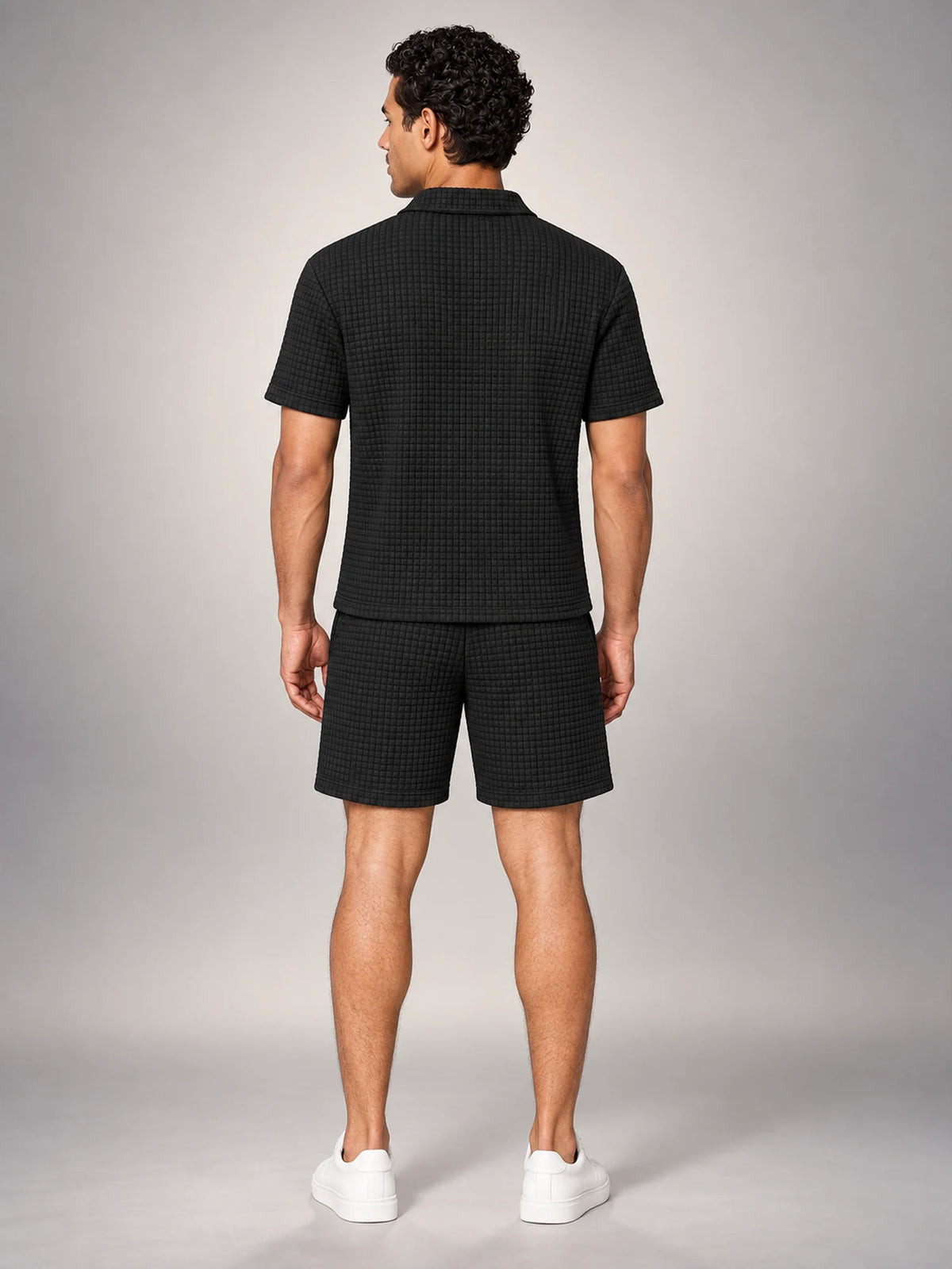 Volantero Men's Waffle-Knit Shorts Set in Black, back view