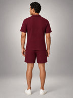Volantero Men's Waffle-Knit Shorts Set in Burgundy, back view