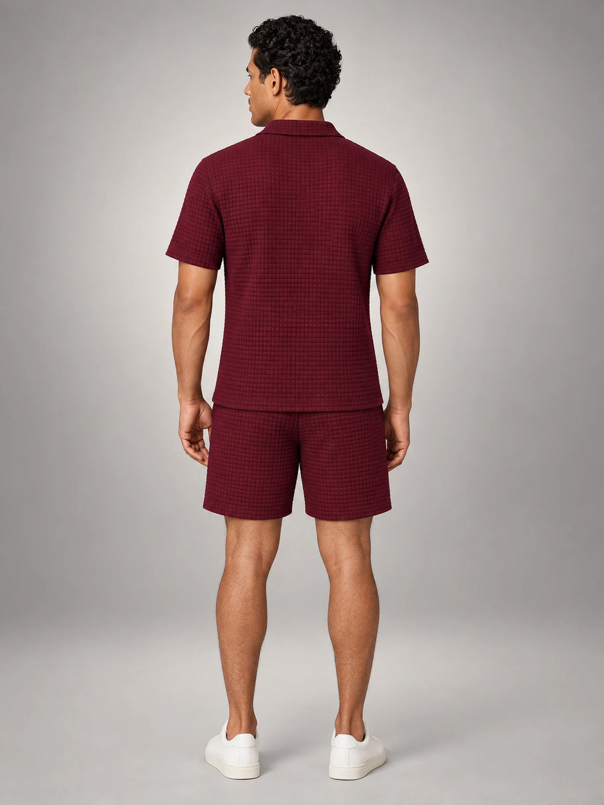 Volantero Men's Waffle-Knit Shorts Set in Burgundy, back view