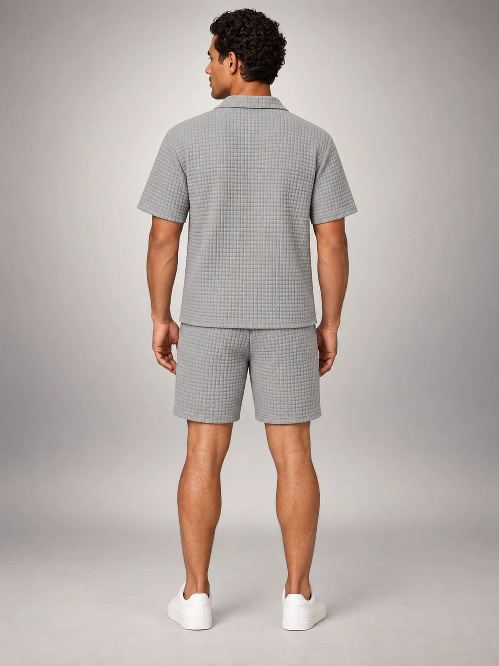 Volantero Men's Waffle-Knit Shorts Set in Grey, back view