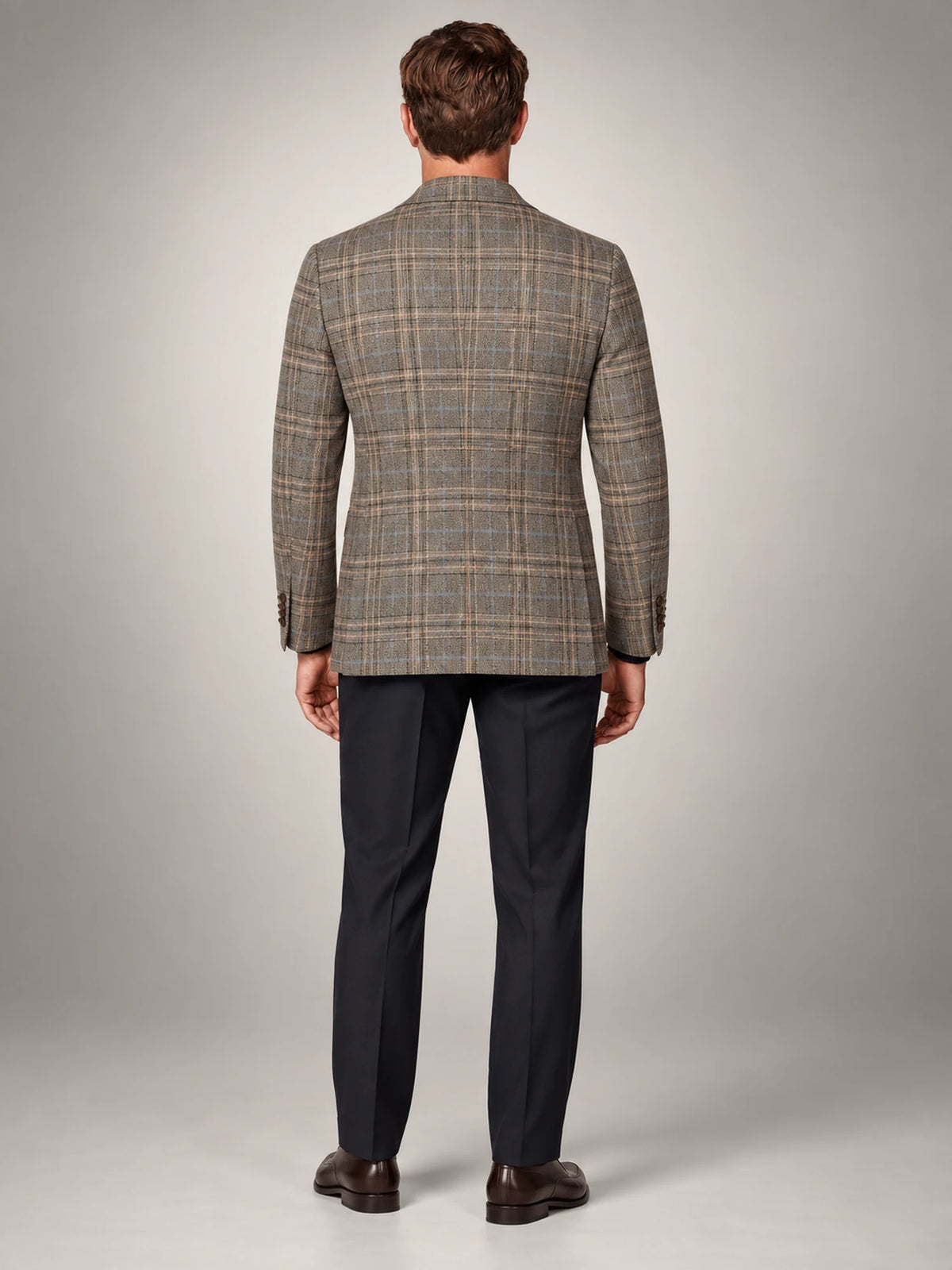 Volantero Men's Checked Blazer Jacket in Beige, back view
