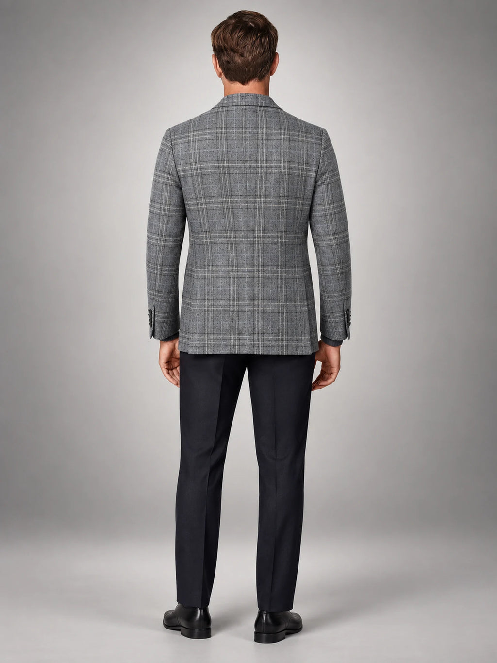 Volantero Men's Checked Blazer Jacket in Grey, back view