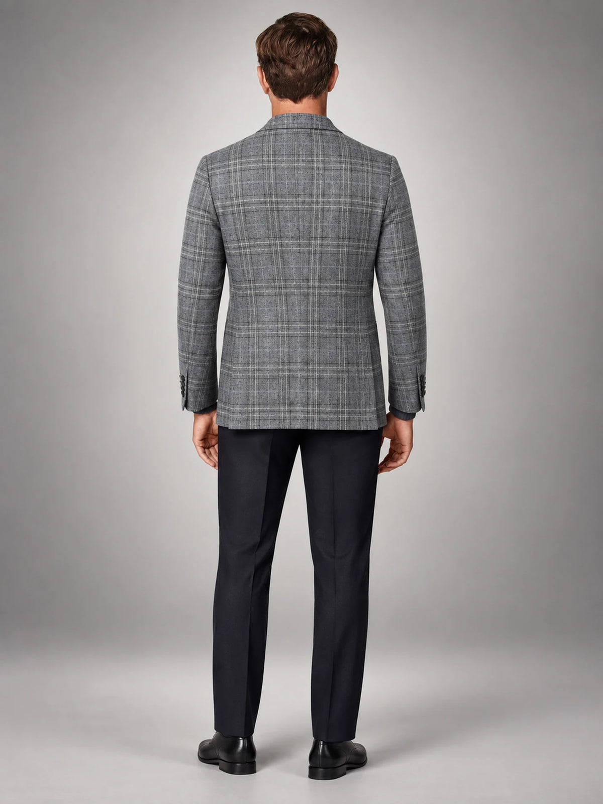 Volantero Men's Checked Blazer Jacket in Grey, back view