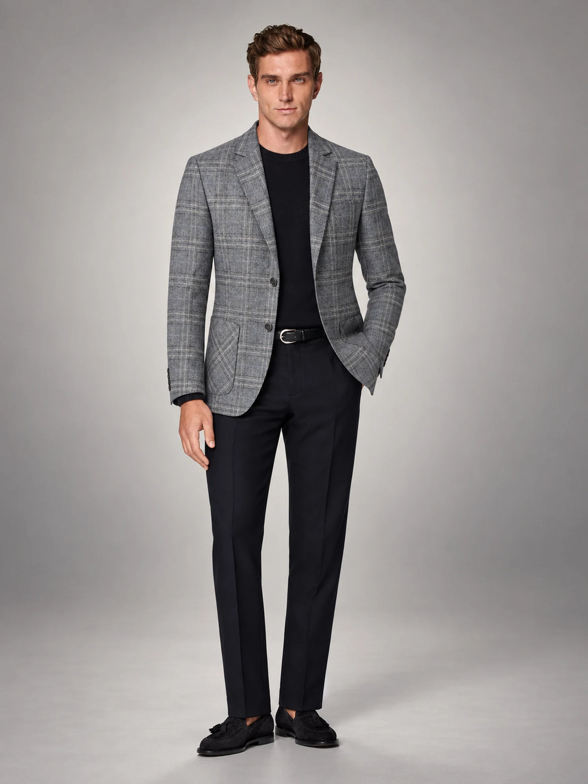 Volantero Men's Checked Blazer Jacket in Grey, main view