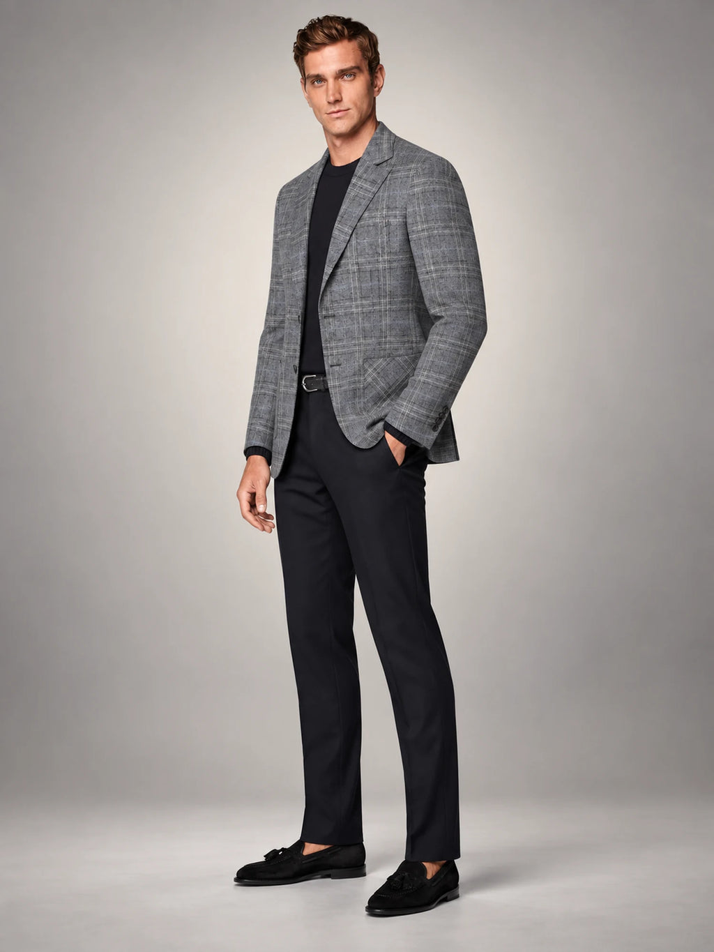 Volantero Men's Checked Blazer Jacket in Grey, side view