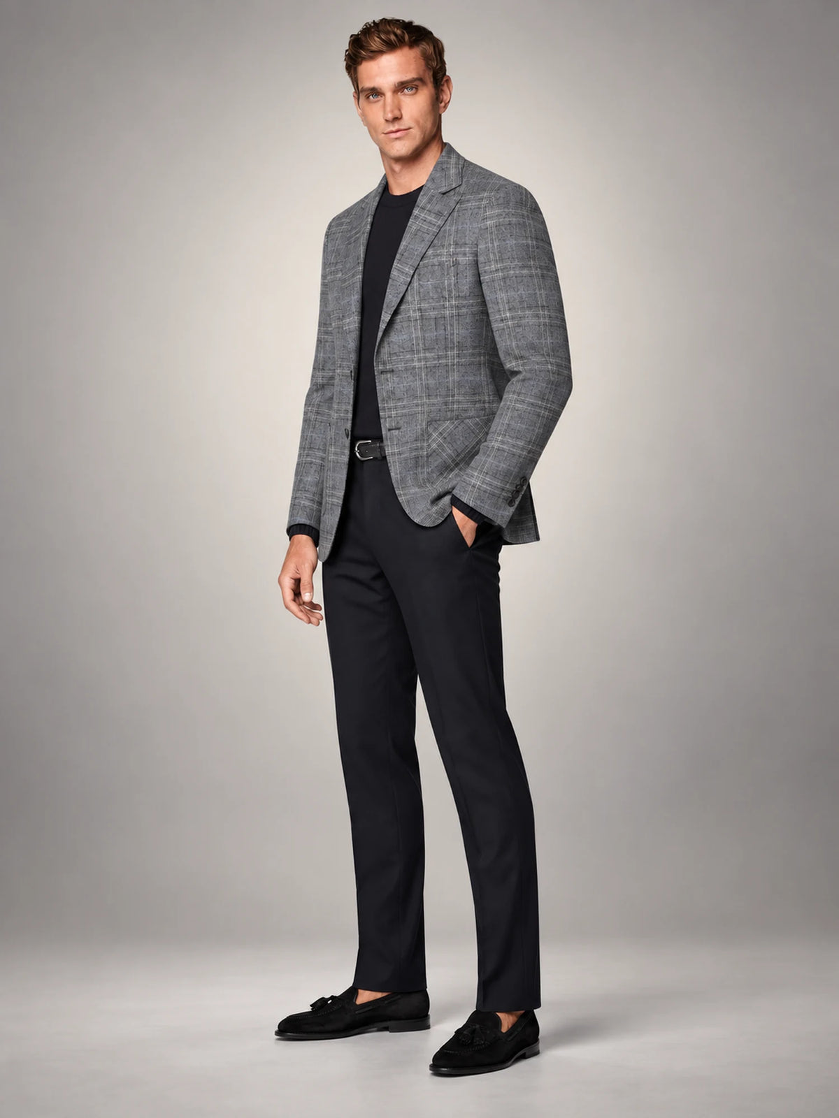 Volantero Men's Checked Blazer Jacket in Grey, side view