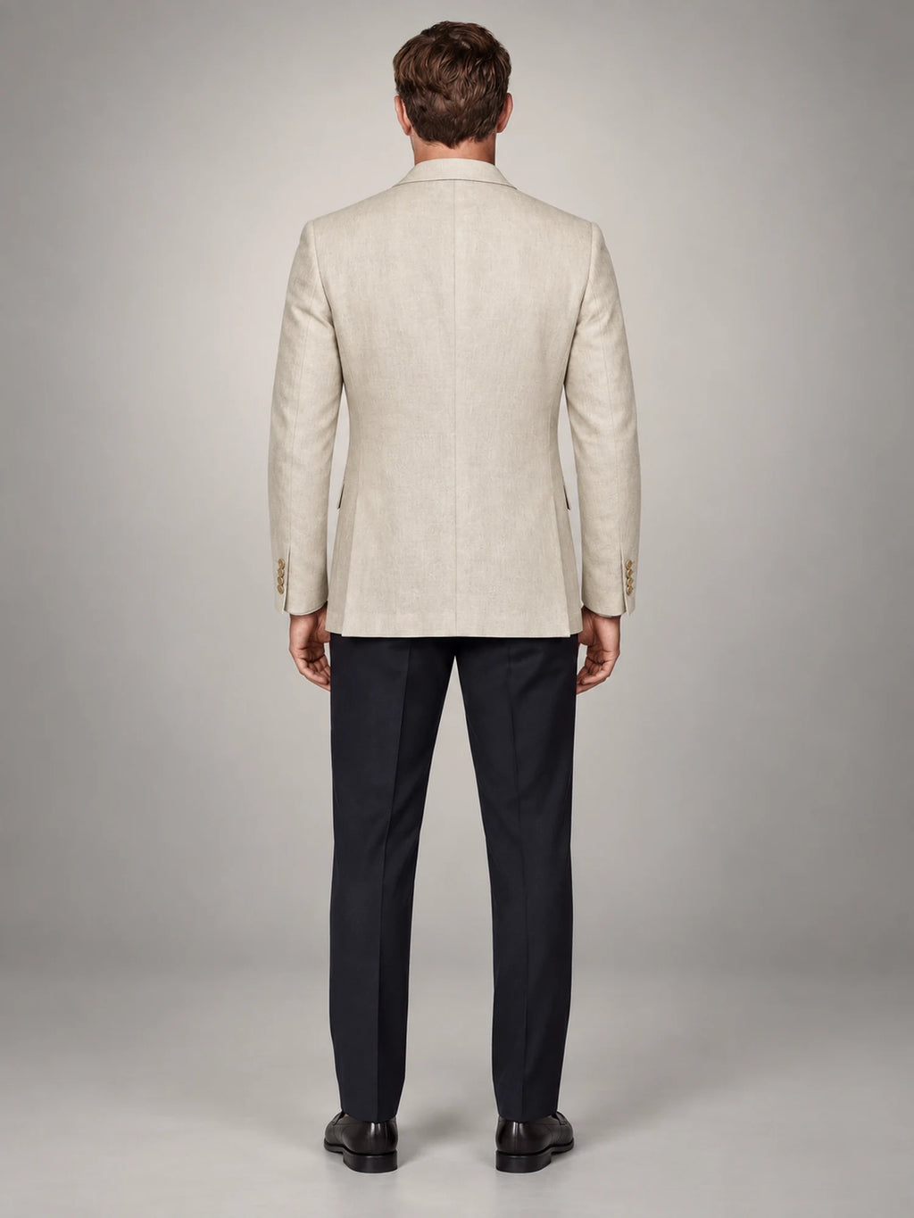 Volantero Men's Casual Linen Blazer Jacket in Beige, back view