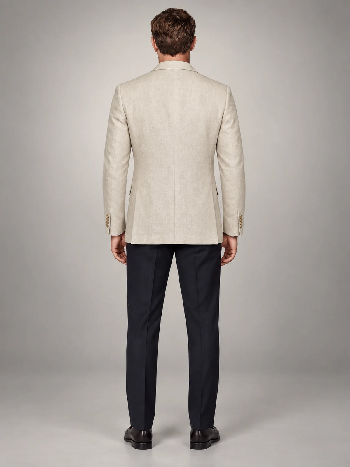 Volantero Men's Casual Linen Blazer Jacket in Beige, back view