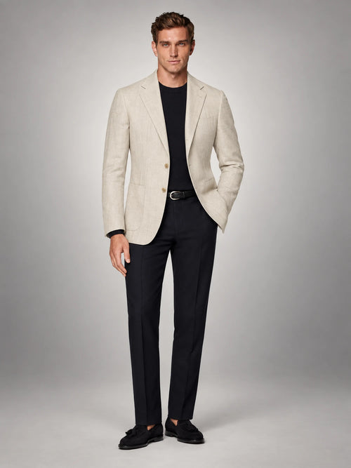 Volantero Men's Casual Linen Blazer Jacket in Beige, front view