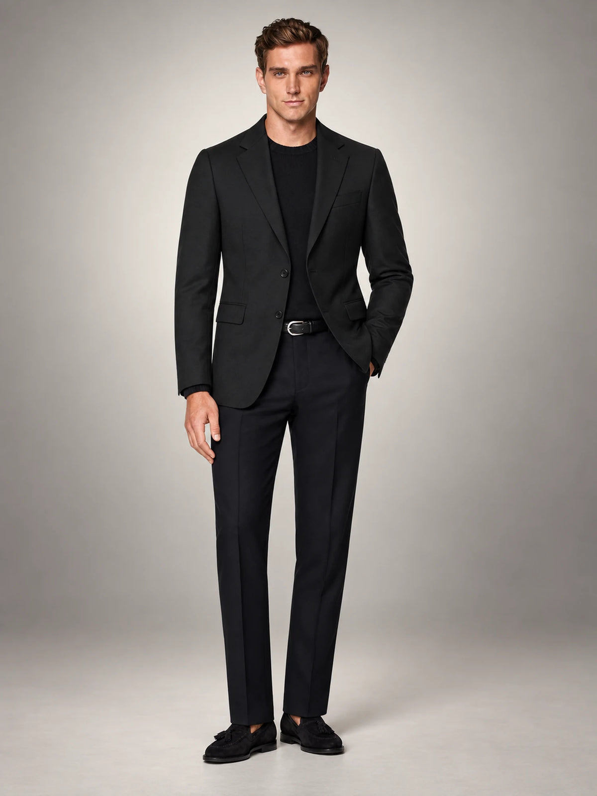 Volantero Men's Casual Linen Blazer Jacket in Black, front view