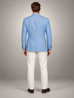 Volantero Men's Casual Linen Blazer Jacket in Blue, back view