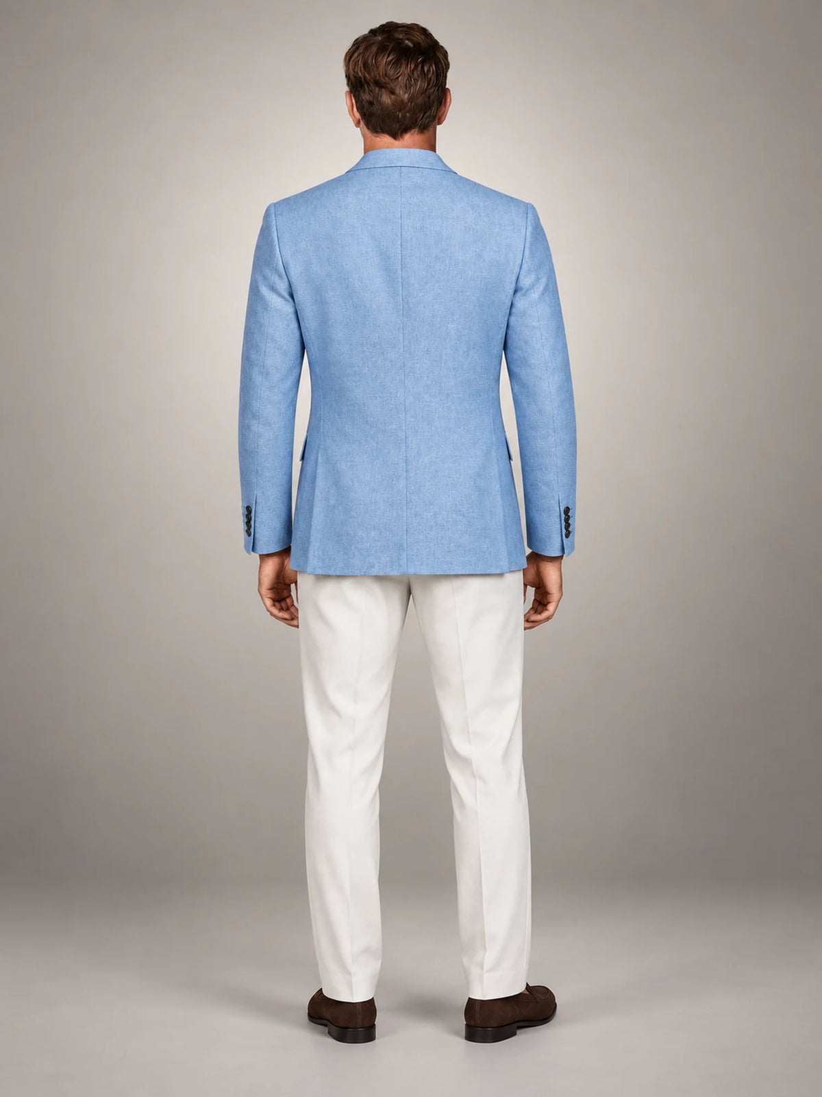 Volantero Men's Casual Linen Blazer Jacket in Blue, back view