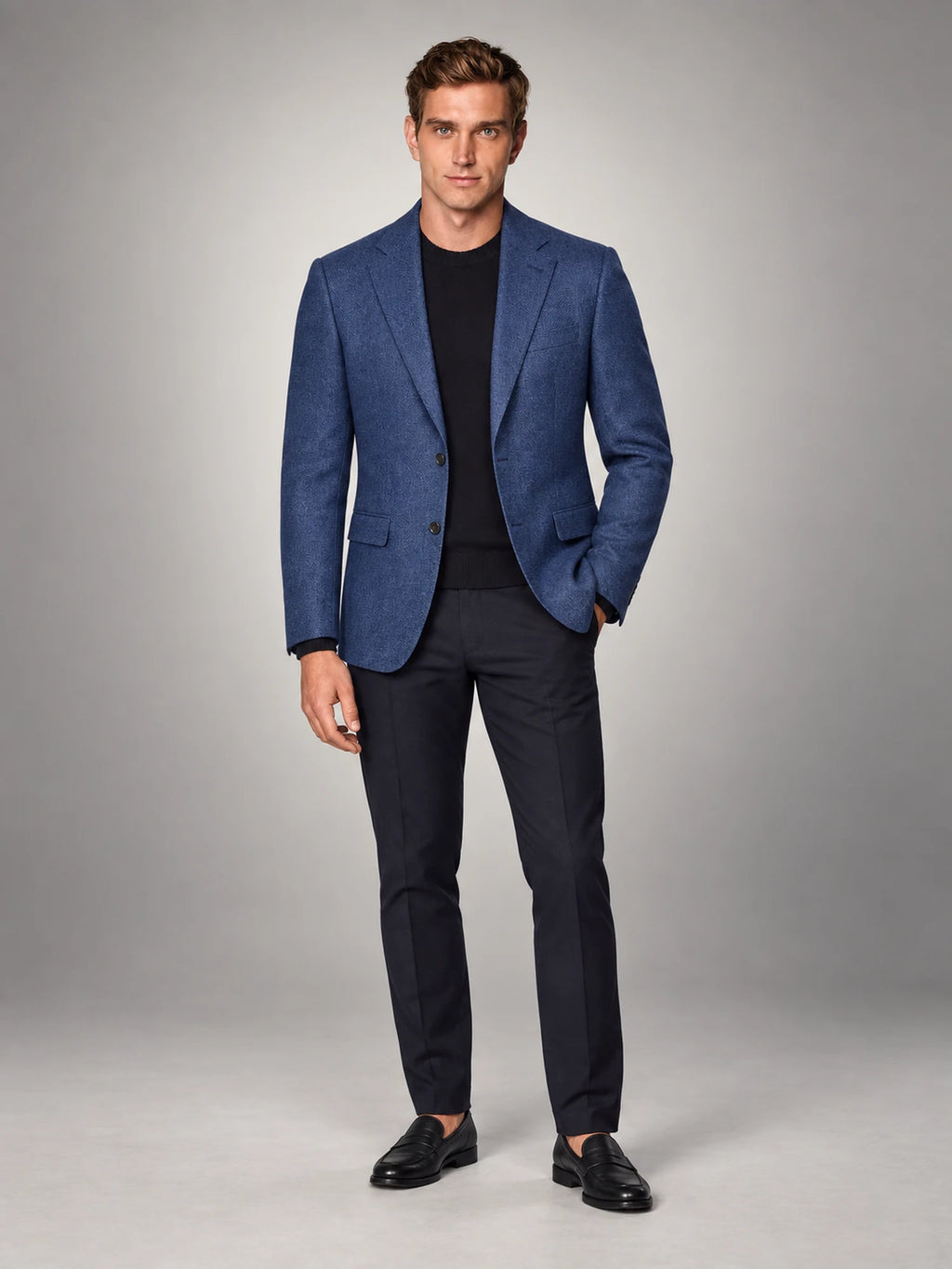 Volantero Men's Casual Linen Blazer Jacket in Navy, hover view