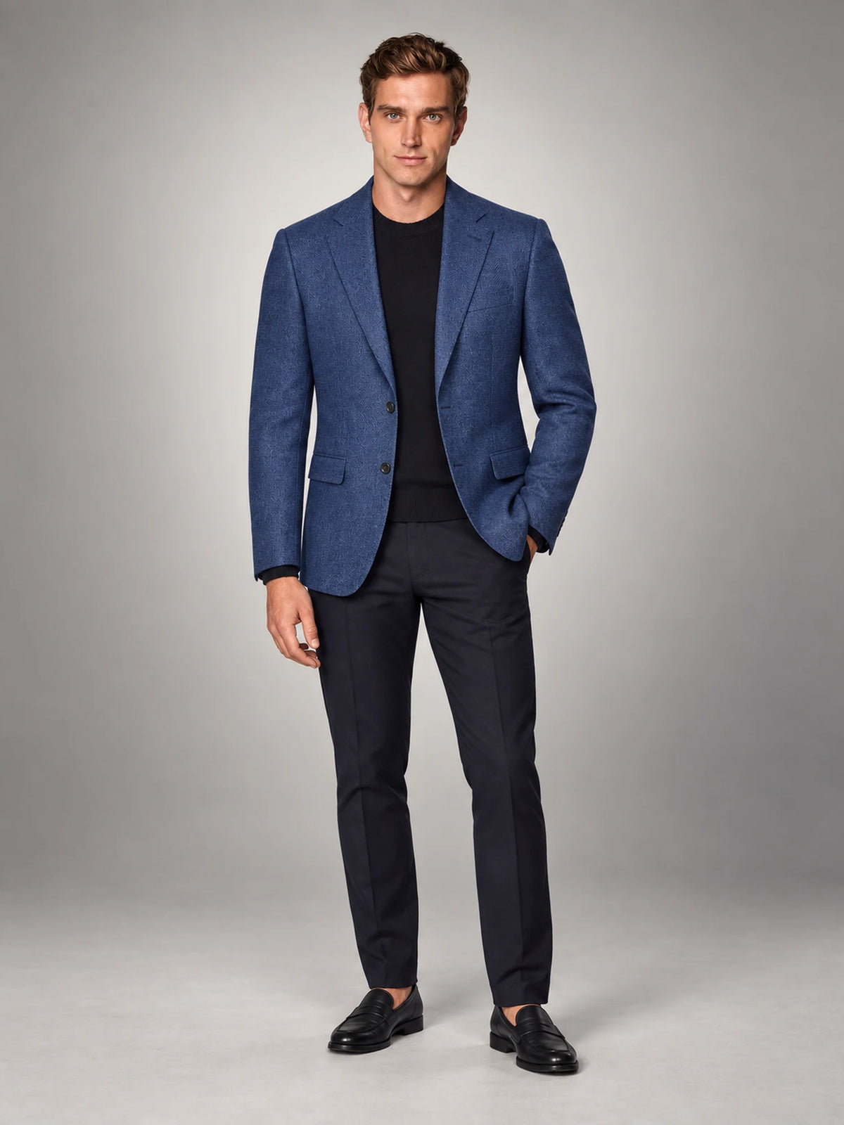 Volantero Men's Casual Linen Blazer Jacket in Navy, hover view