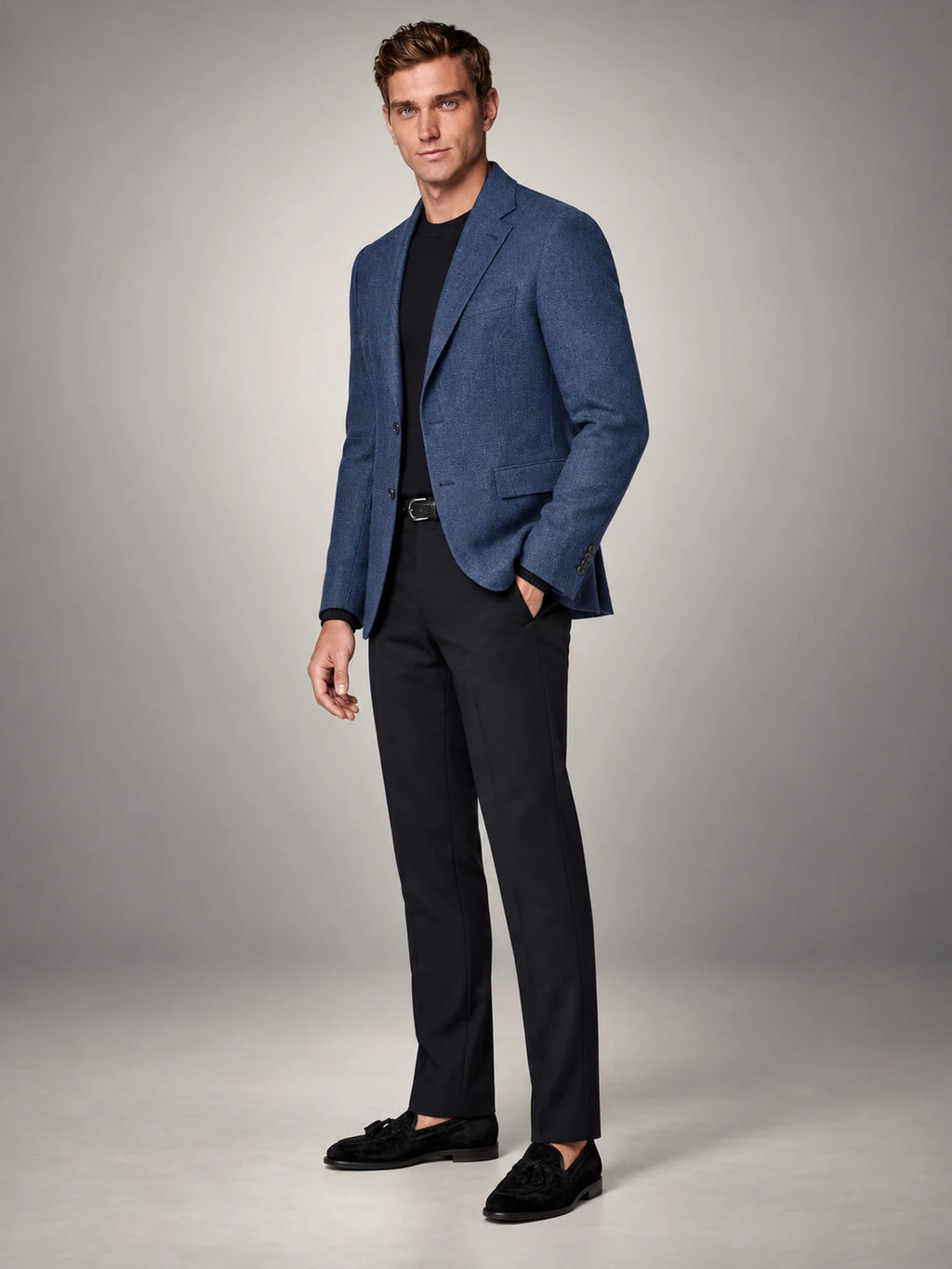 Volantero Men's Casual Linen Blazer Jacket in Navy, side view