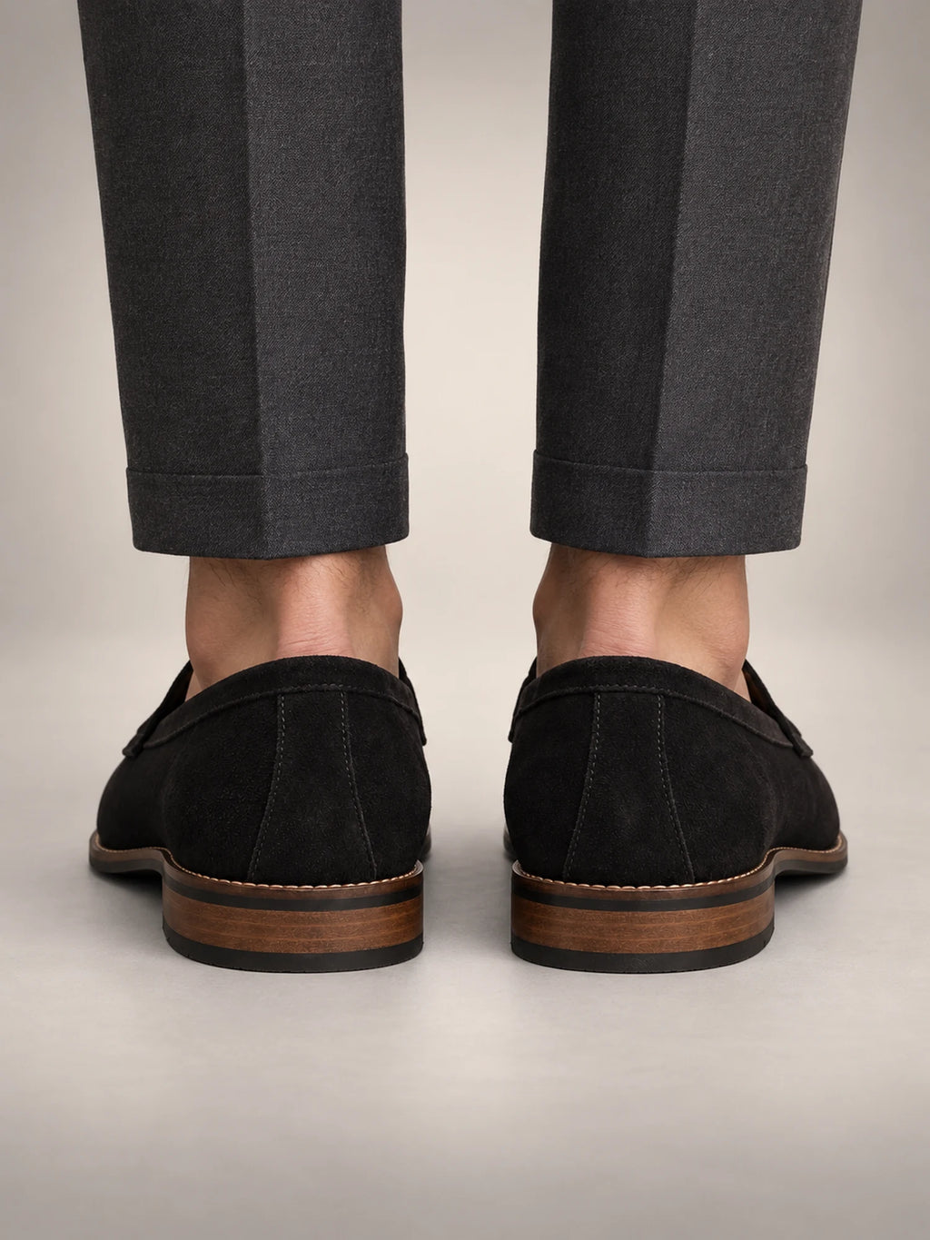 Volantero Men's Classic Penny Loafers in Black, back view