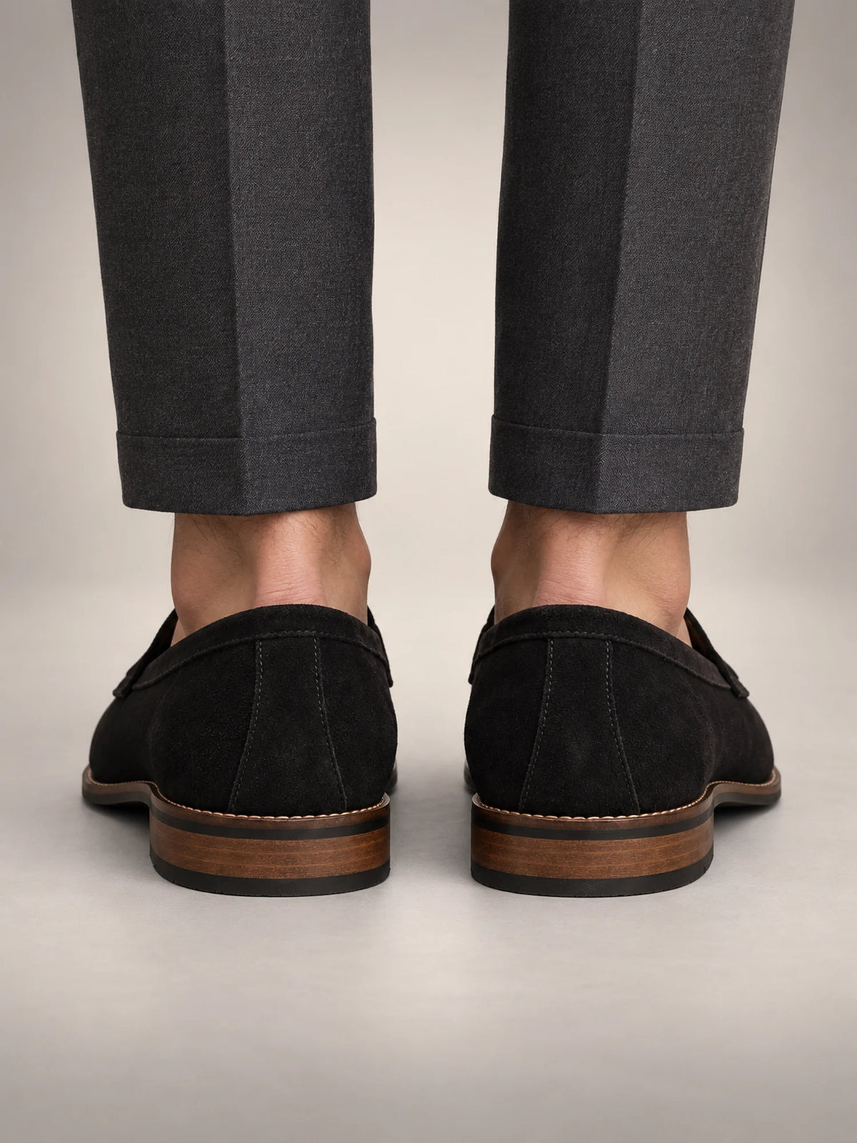 Volantero Men's Classic Penny Loafers in Black, back view