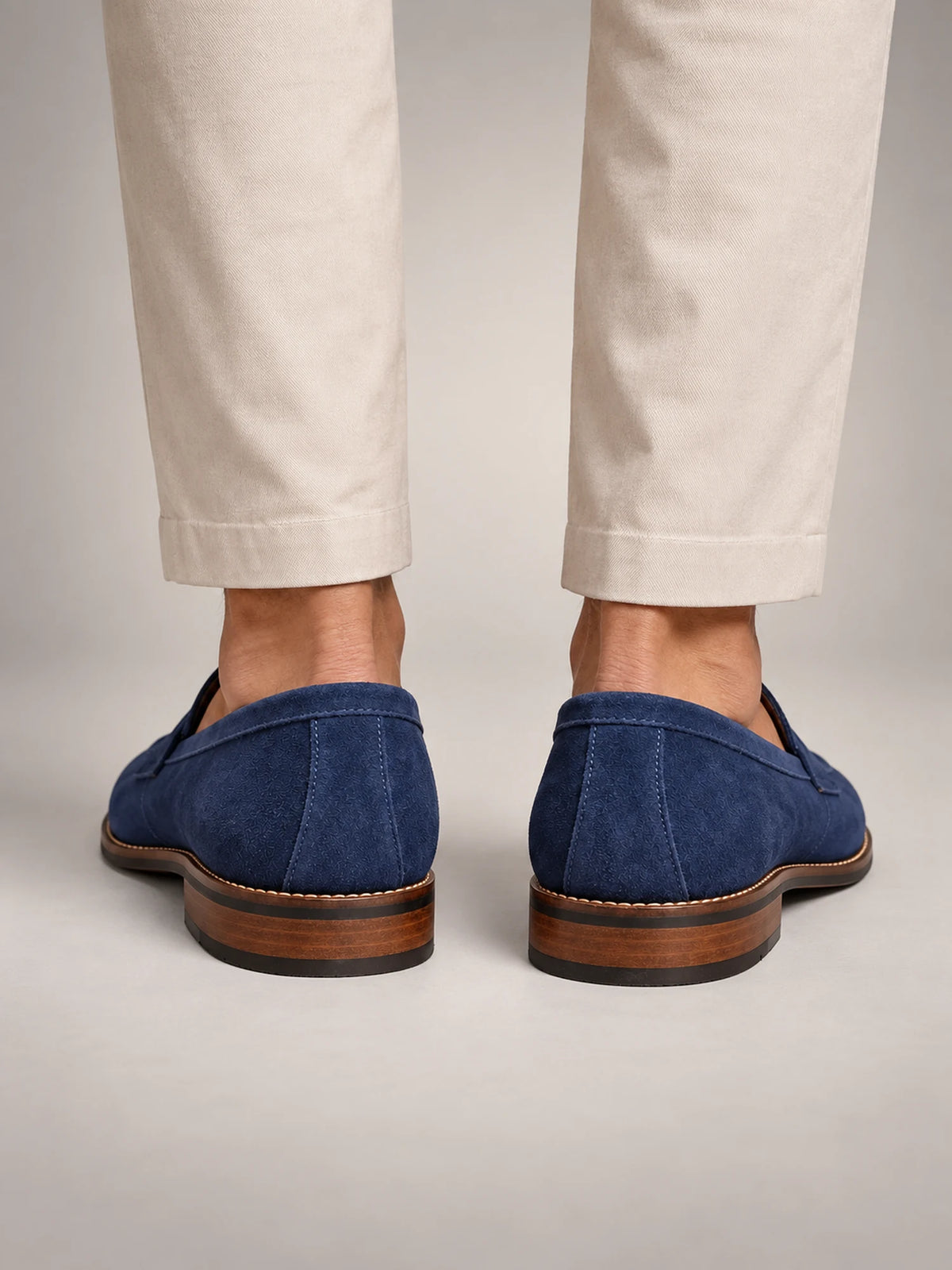 Volantero Men's Classic Penny Loafers in Blue, back view