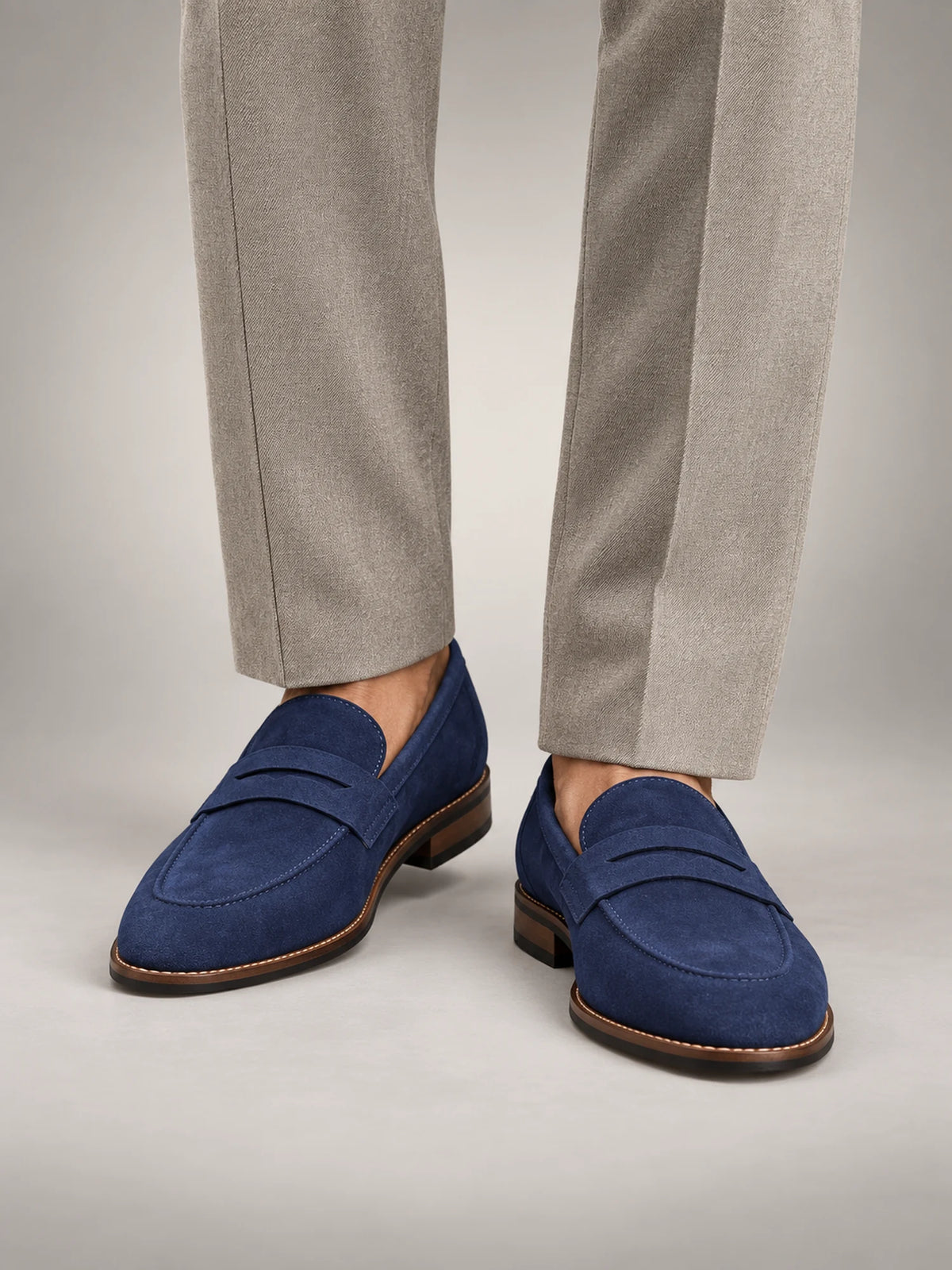 Volantero Men's Classic Penny Loafers in Blue, front view