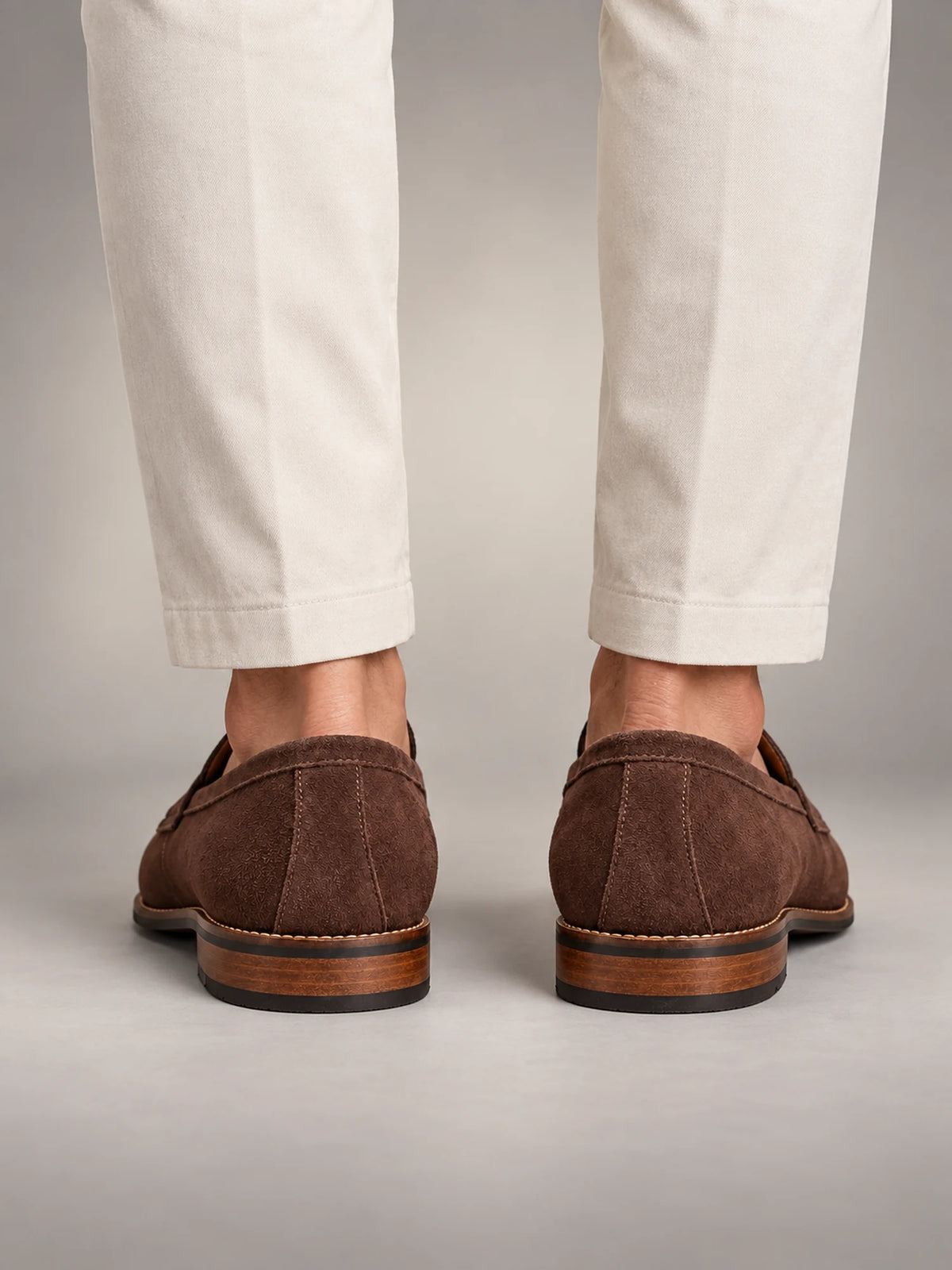 Volantero Men's Classic Penny Loafers in Brown, back view