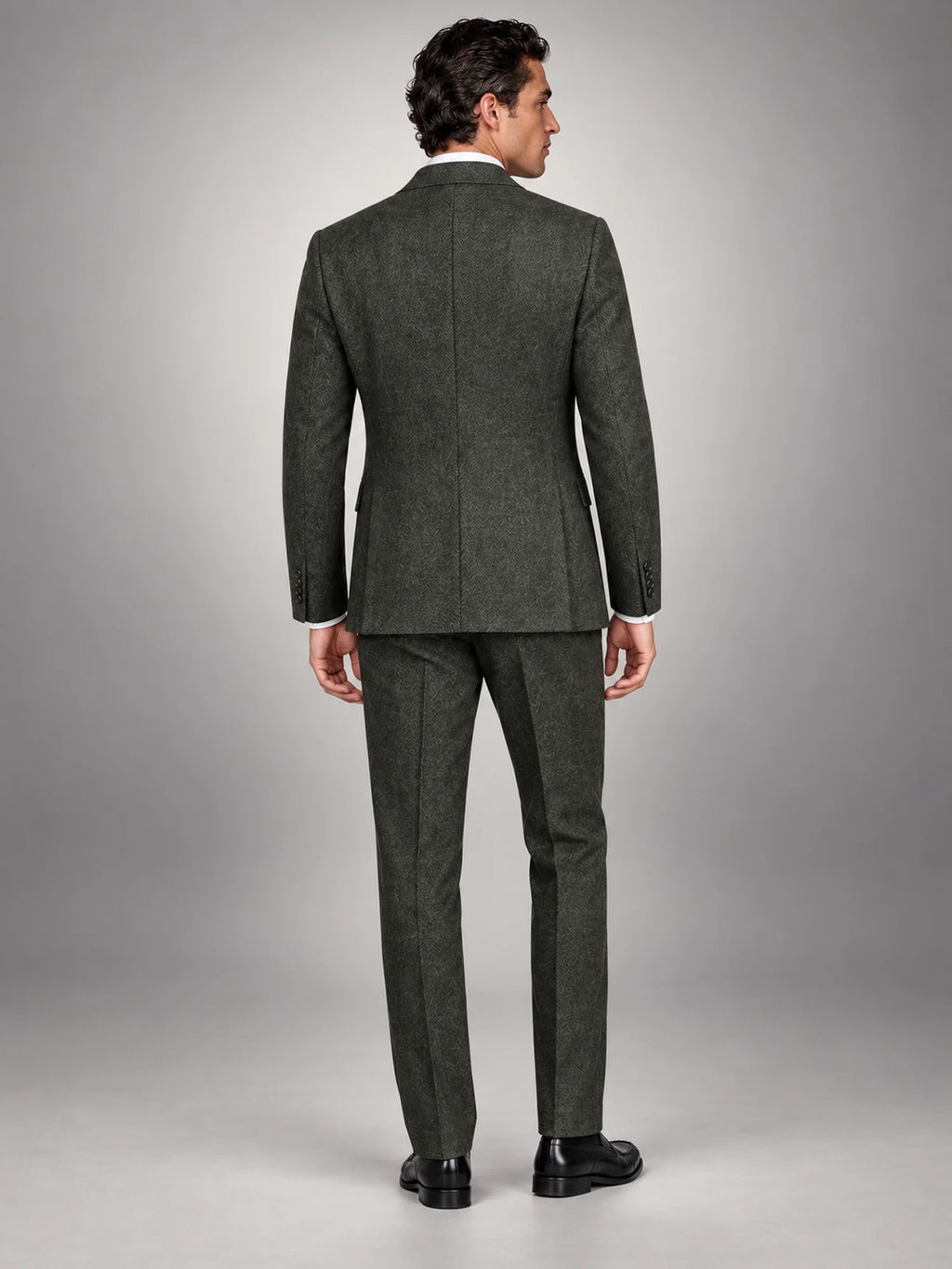 Volantero Men's Slim-Fit Three-Piece Wedding Suit in Black, back view