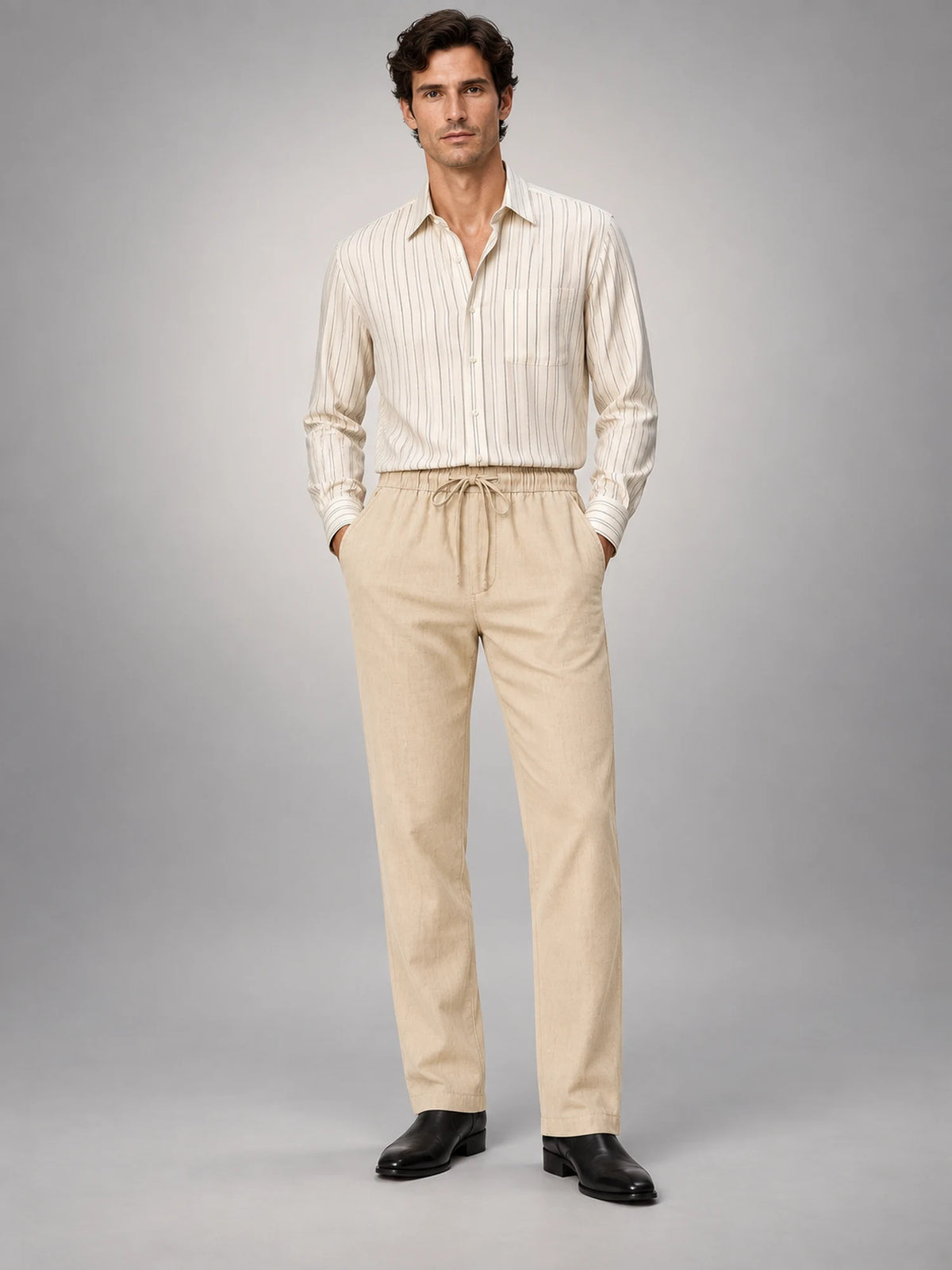 Volantero Men's Casual Summer Trousers in Beige, front view