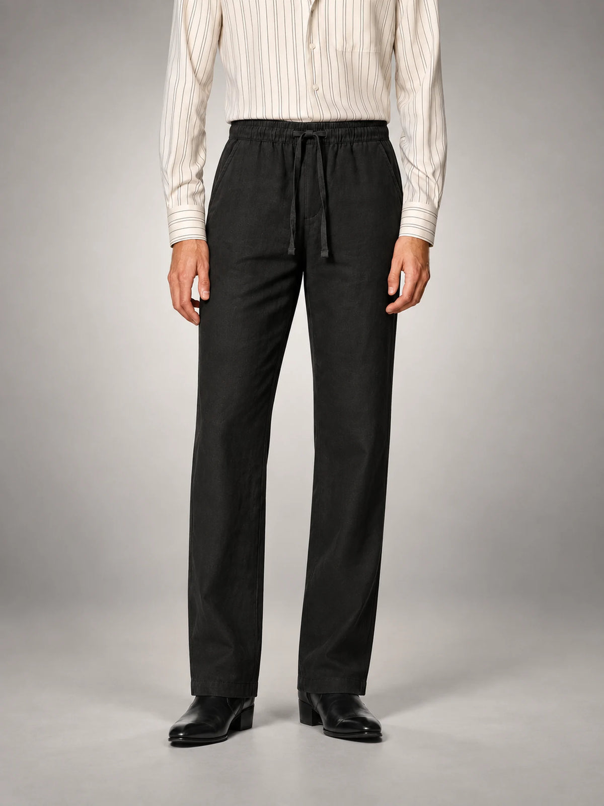 Volantero Men's Casual Summer Trousers in Black, front view