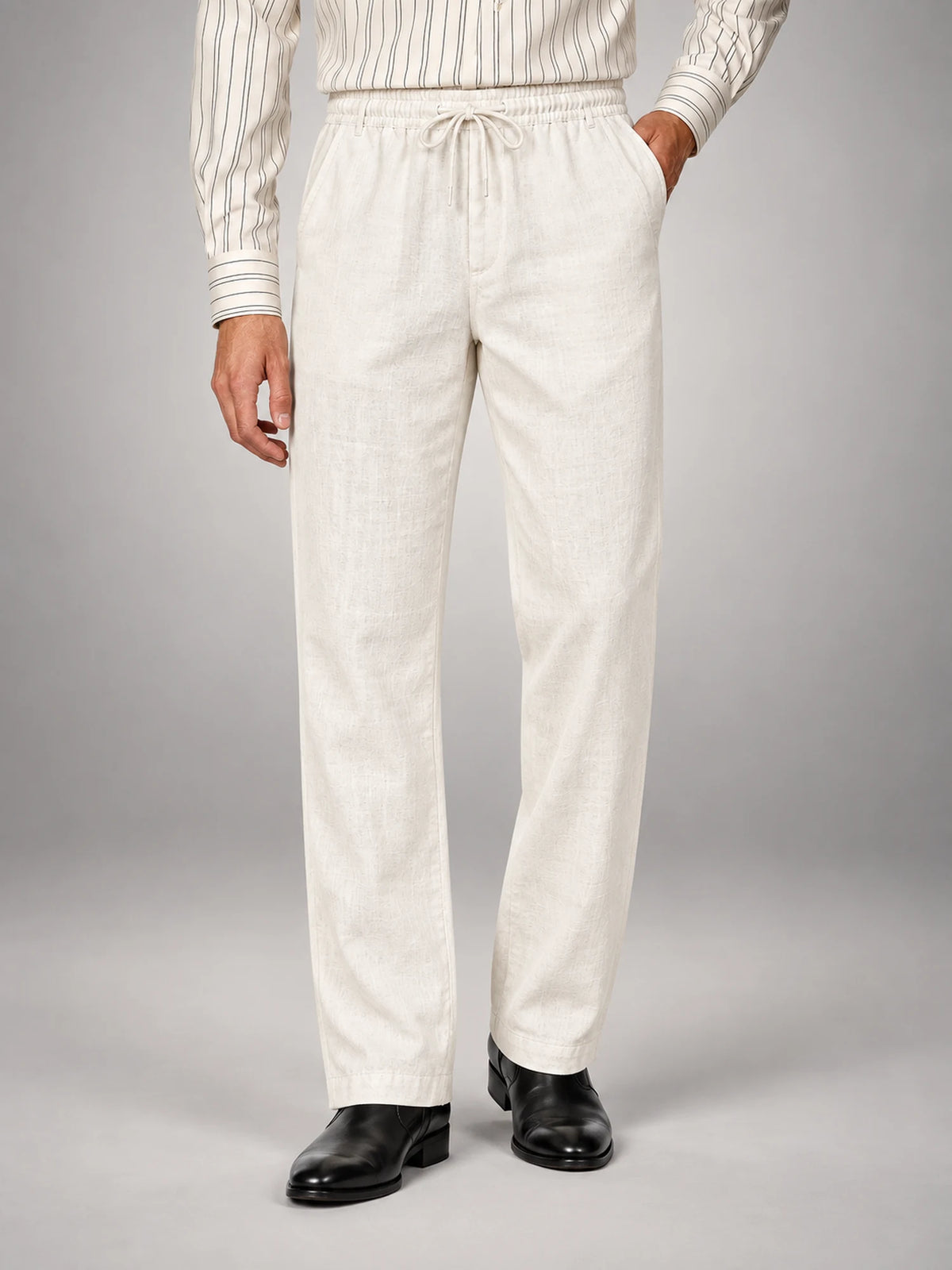 Volantero Men's Casual Summer Trousers in White, hover view
