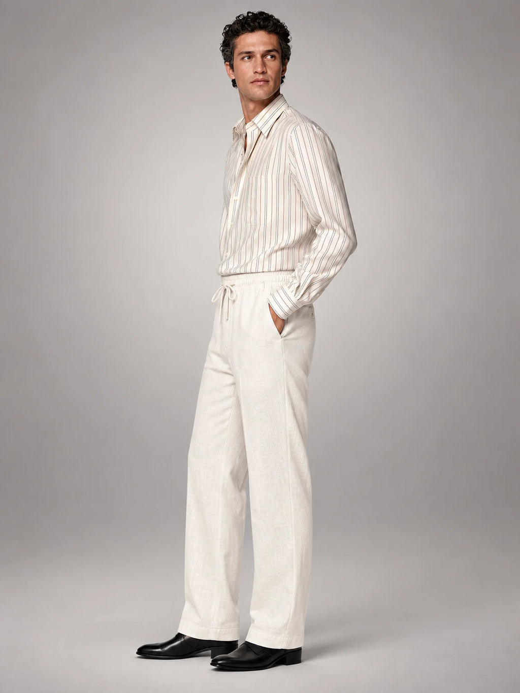 Volantero Men's Casual Summer Trousers in White, side view