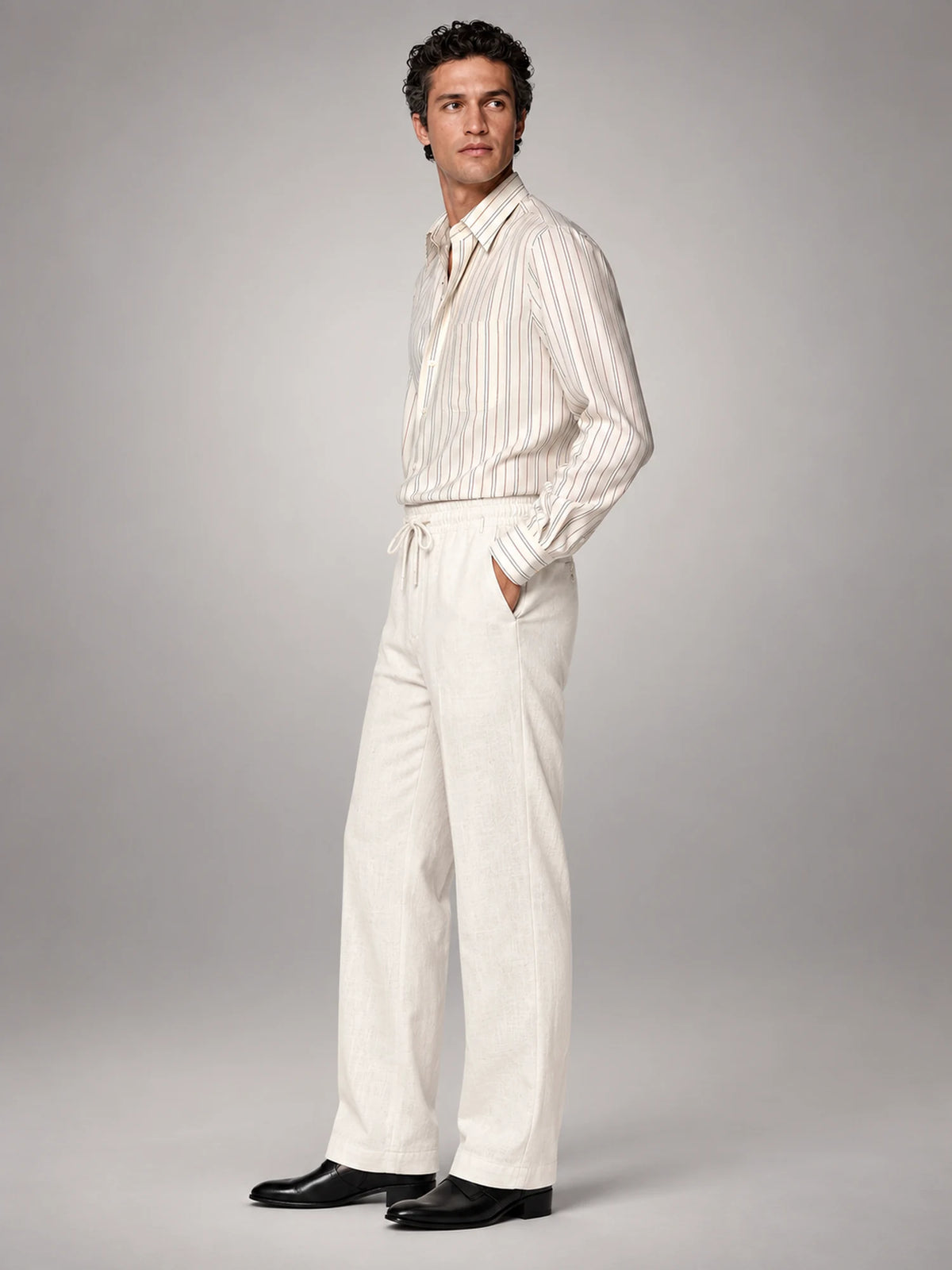 Volantero Men's Casual Summer Trousers in White, side view
