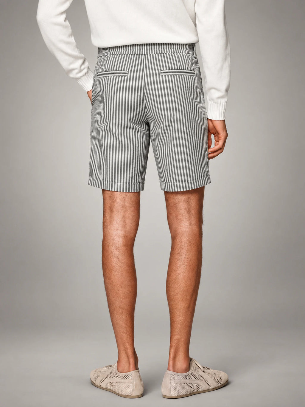 Volantero Men's Casual Striped Summer Shorts in Black, back view