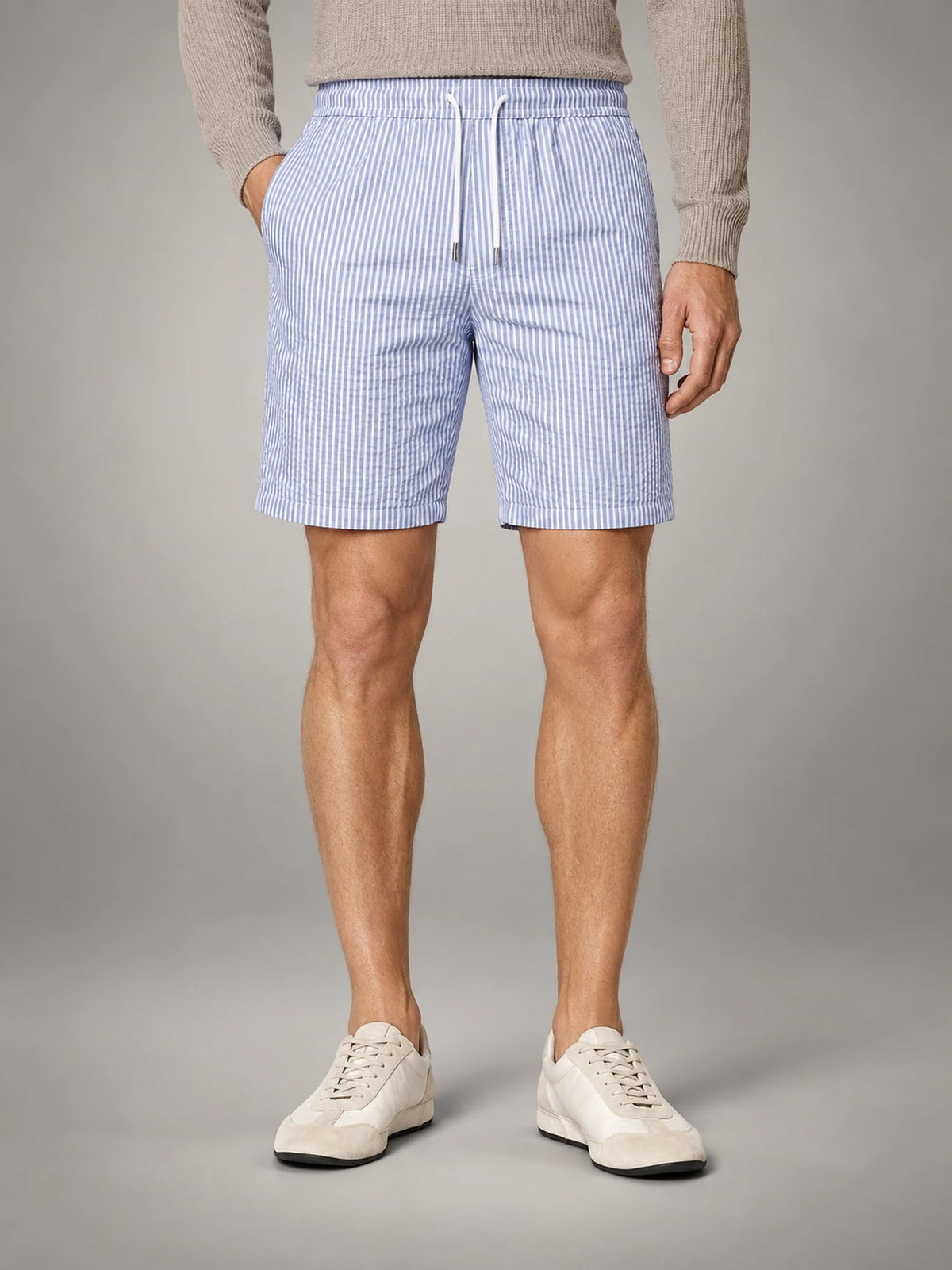 Volantero Men's Casual Striped Summer Shorts in Blue, hover view