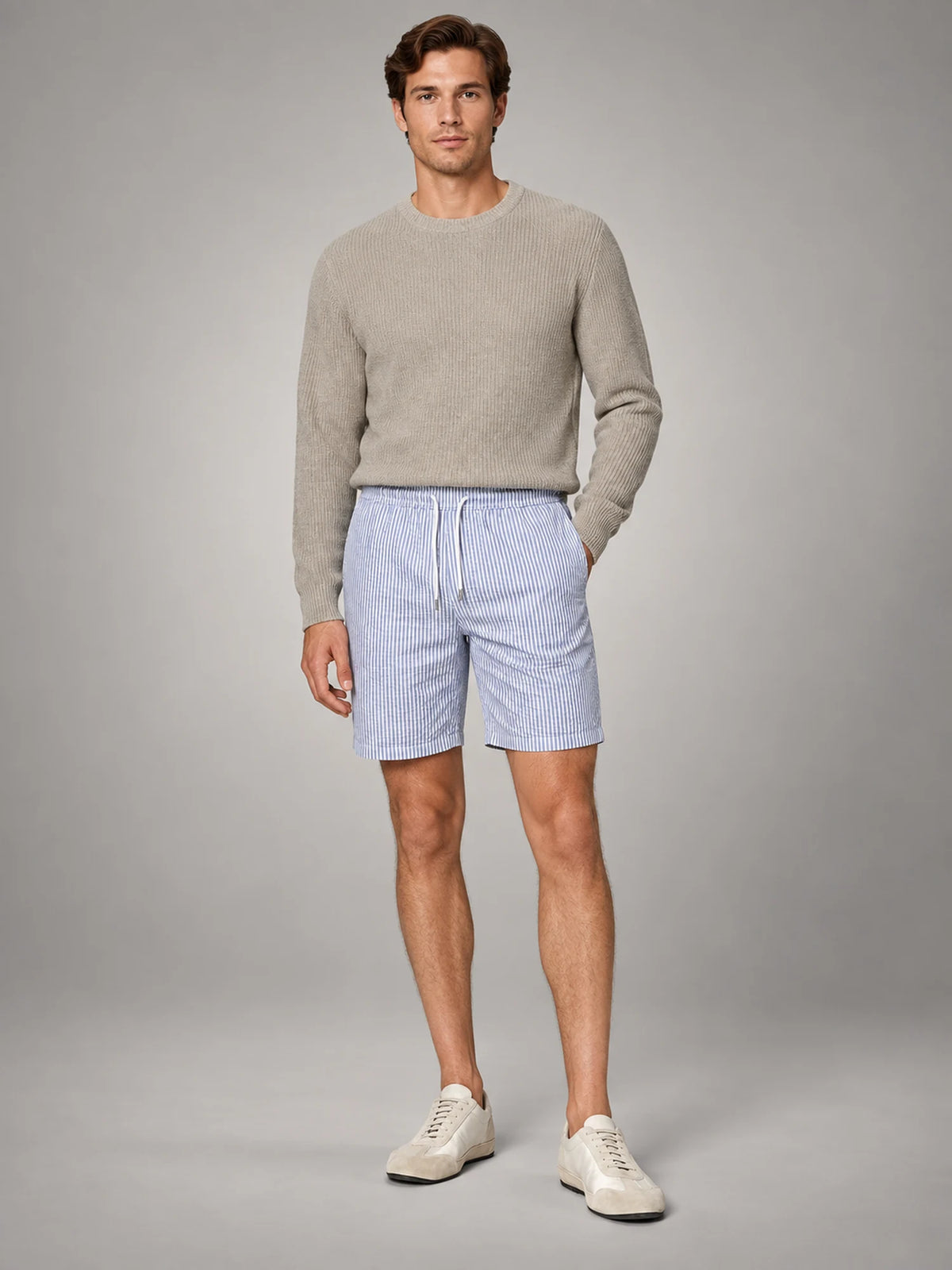Volantero Men's Casual Striped Summer Shorts in Blue, main view