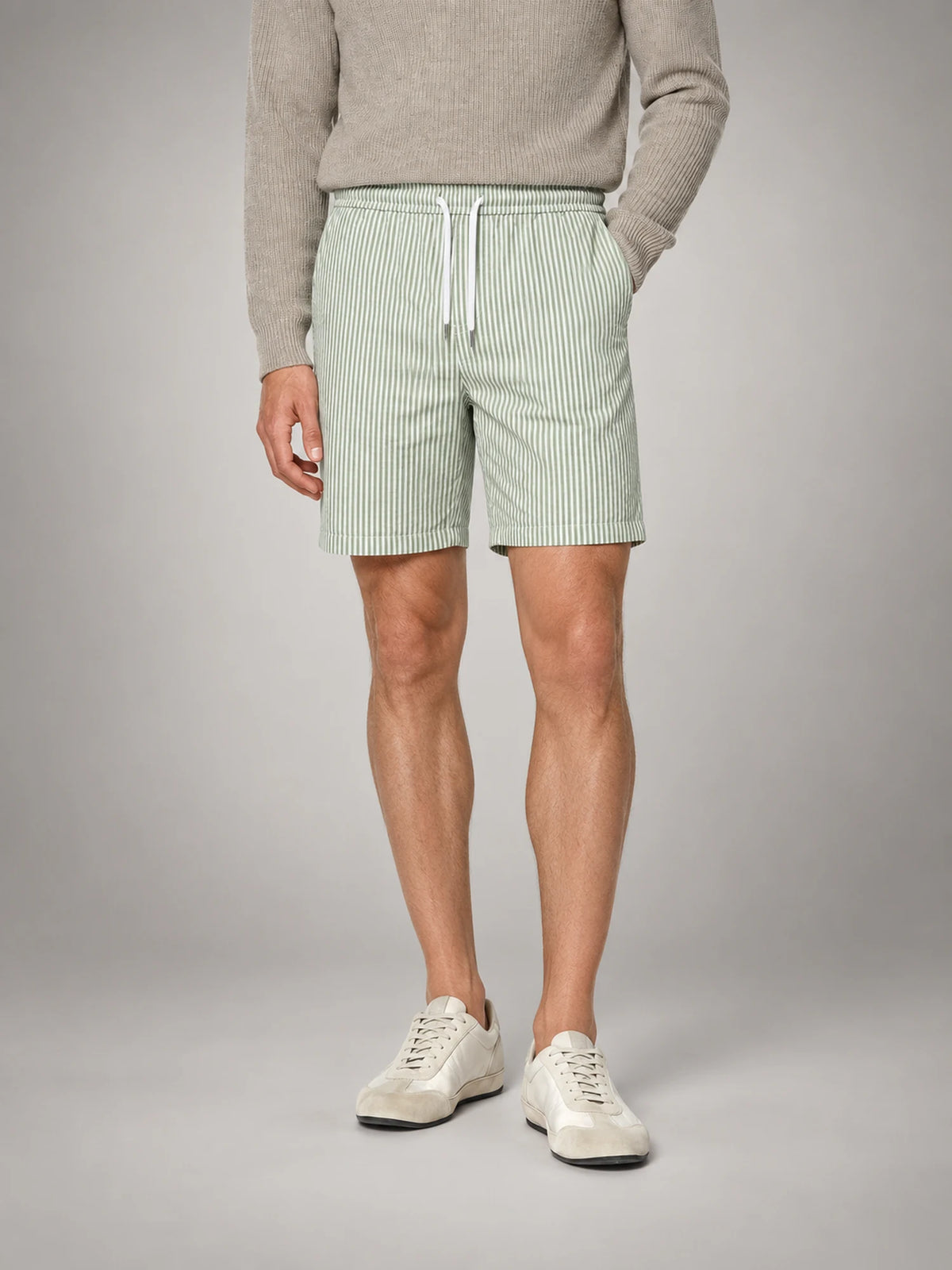 Volantero Men's Casual Striped Summer Shorts in Green, front view