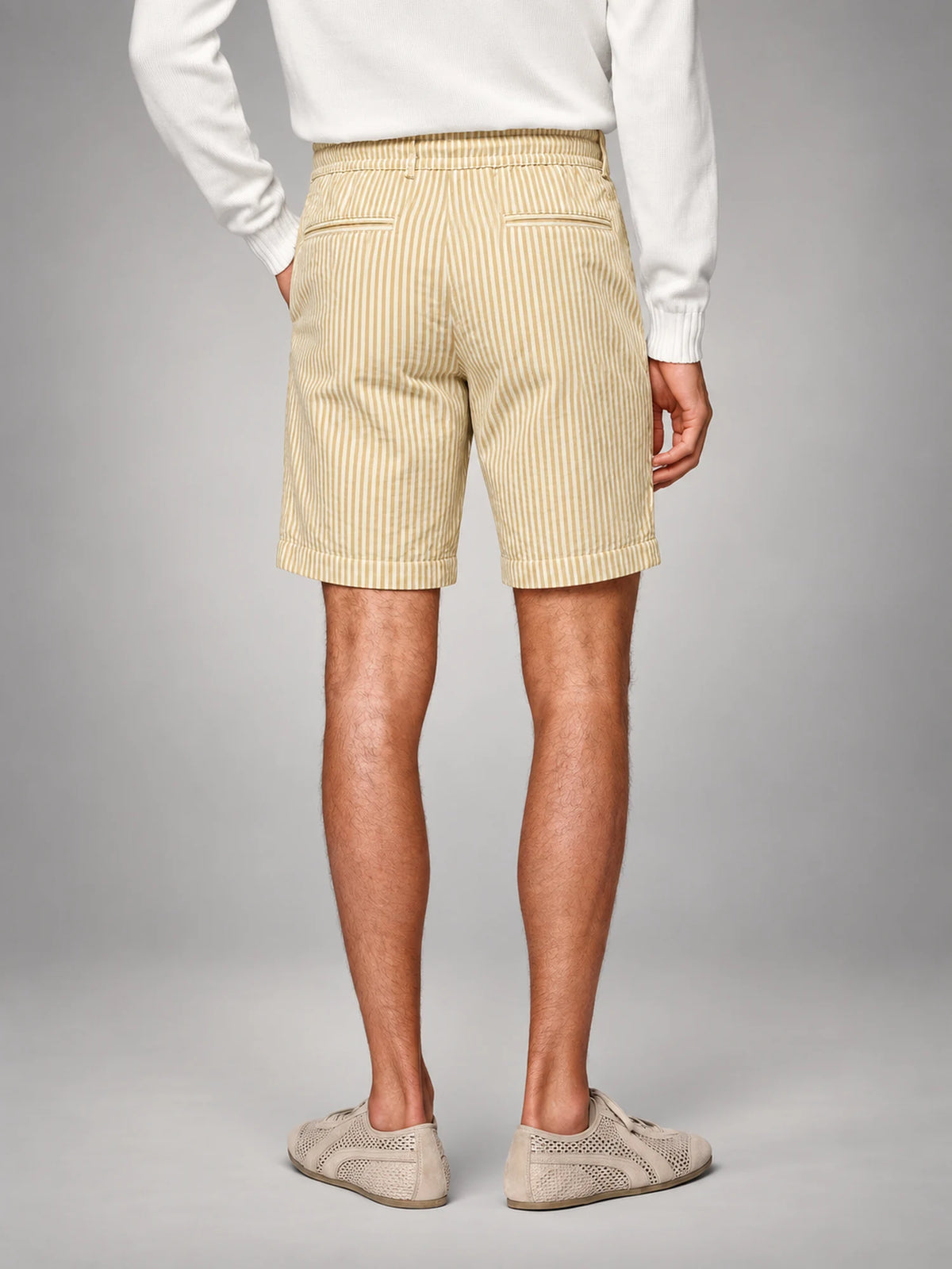 Volantero Men's Casual Striped Summer Shorts in Yellow, back view
