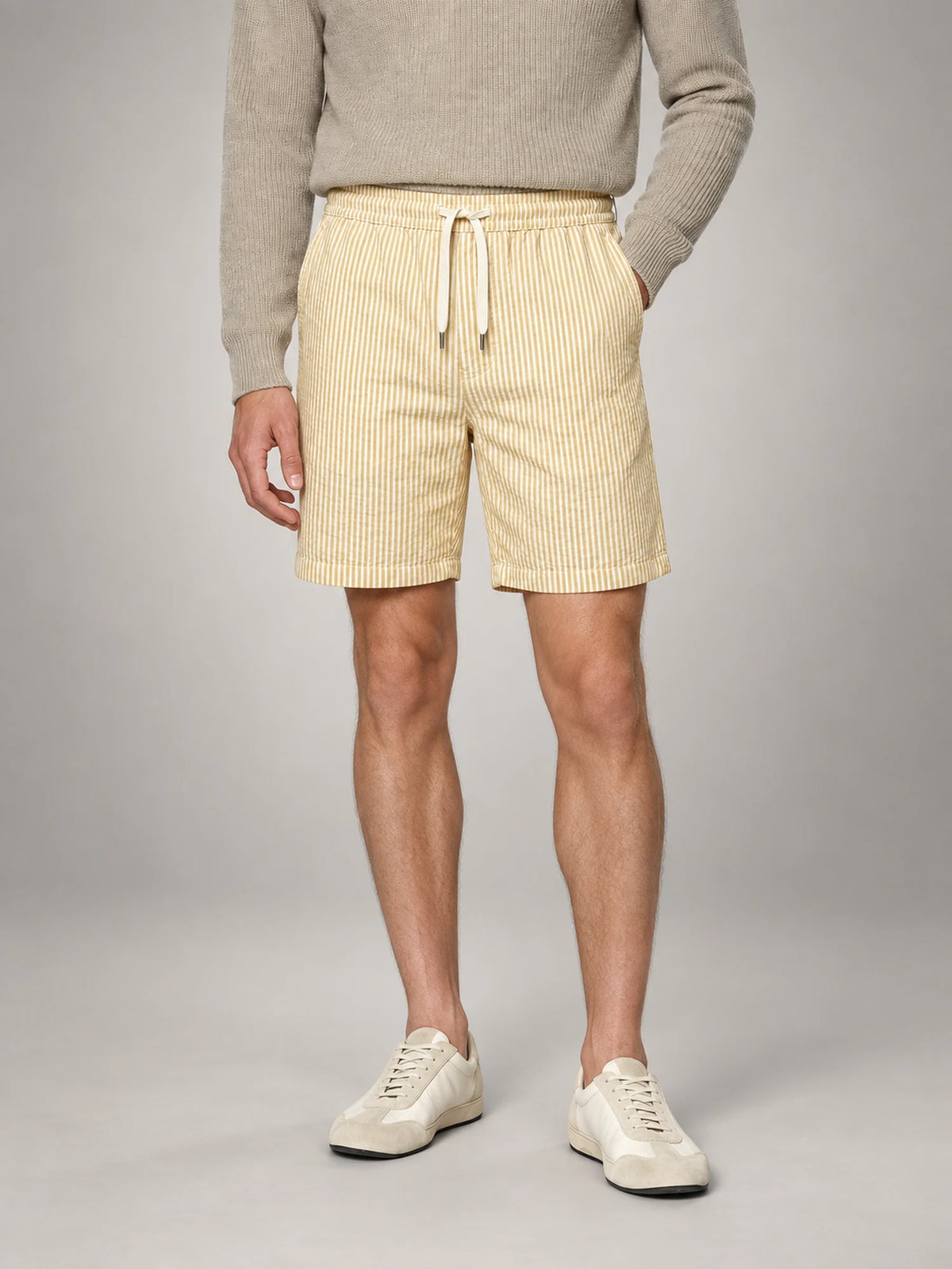 Volantero Men's Casual Striped Summer Shorts in Yellow, front view