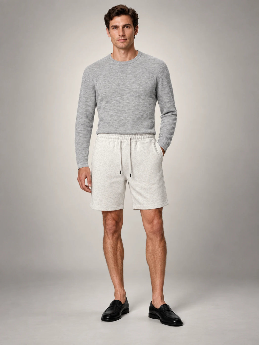 Volantero Men's Fleece Drawstring Shorts in Beige, front view