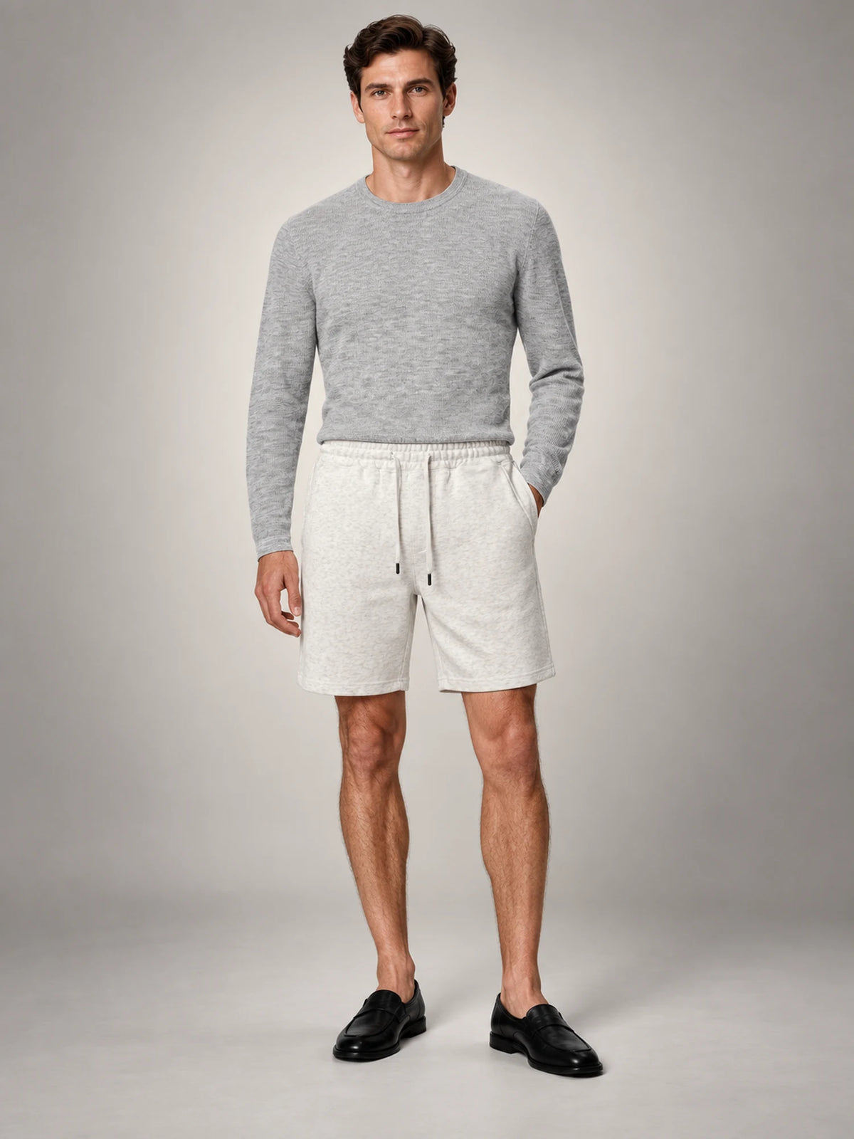 Volantero Men's Fleece Drawstring Shorts in Beige, front view