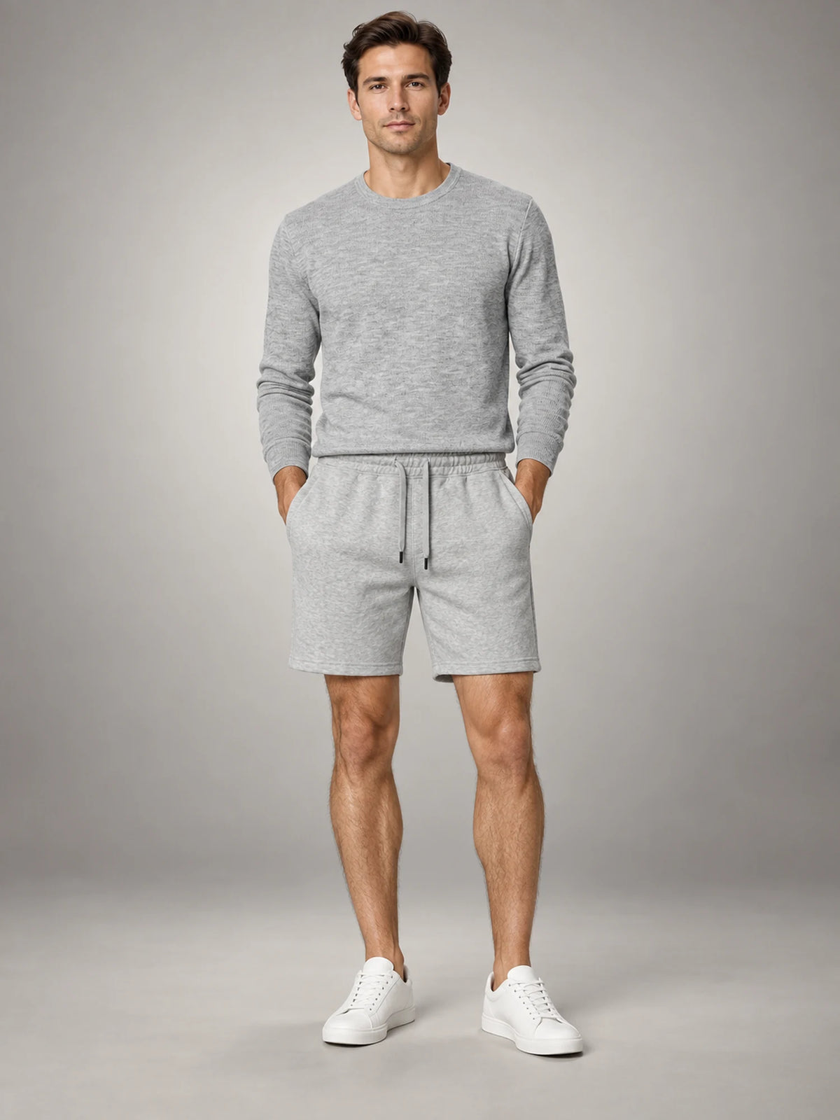 Volantero Men's Fleece Drawstring Shorts in Grey, front view