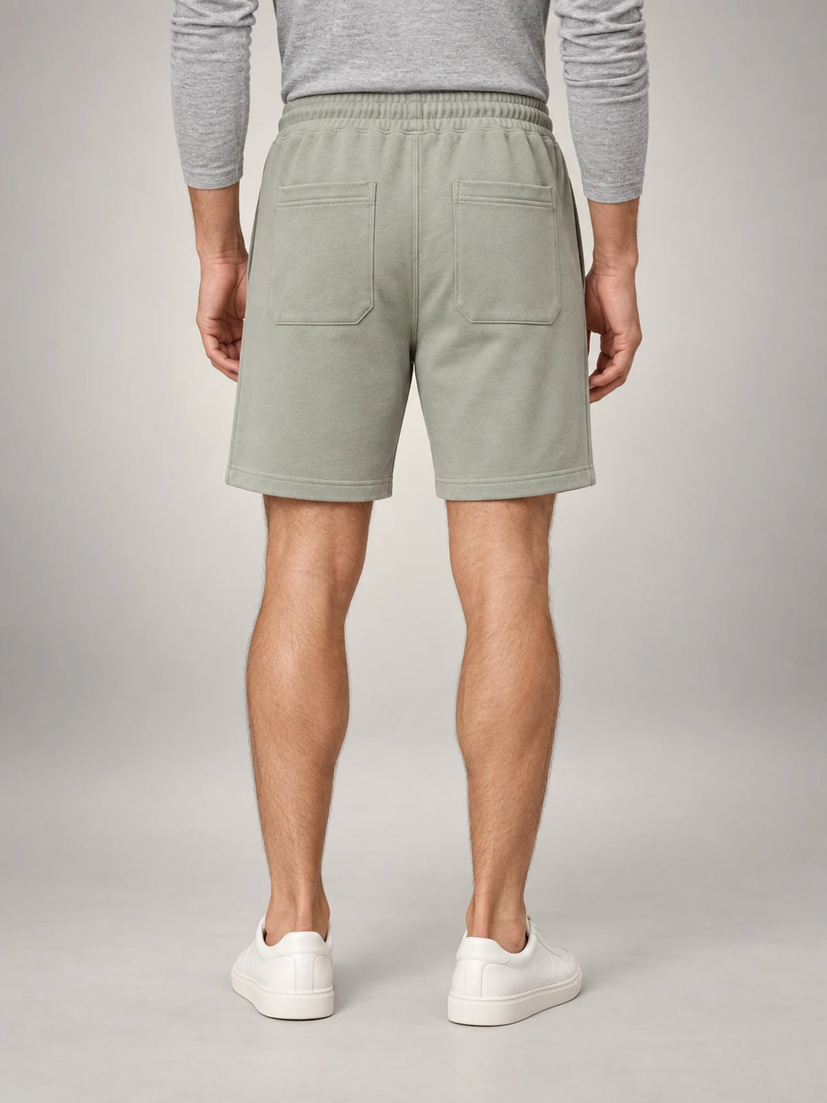 Volantero Men's Fleece Drawstring Shorts in Light Green, back view
