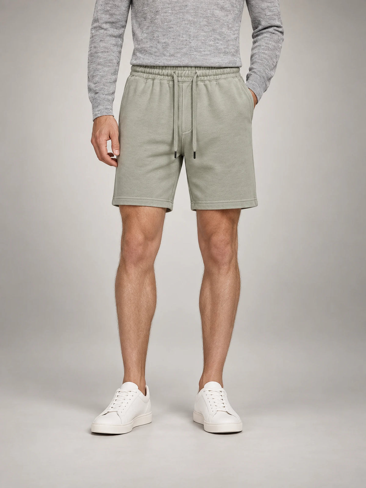 Volantero Men's Fleece Drawstring Shorts in Light Green, front view