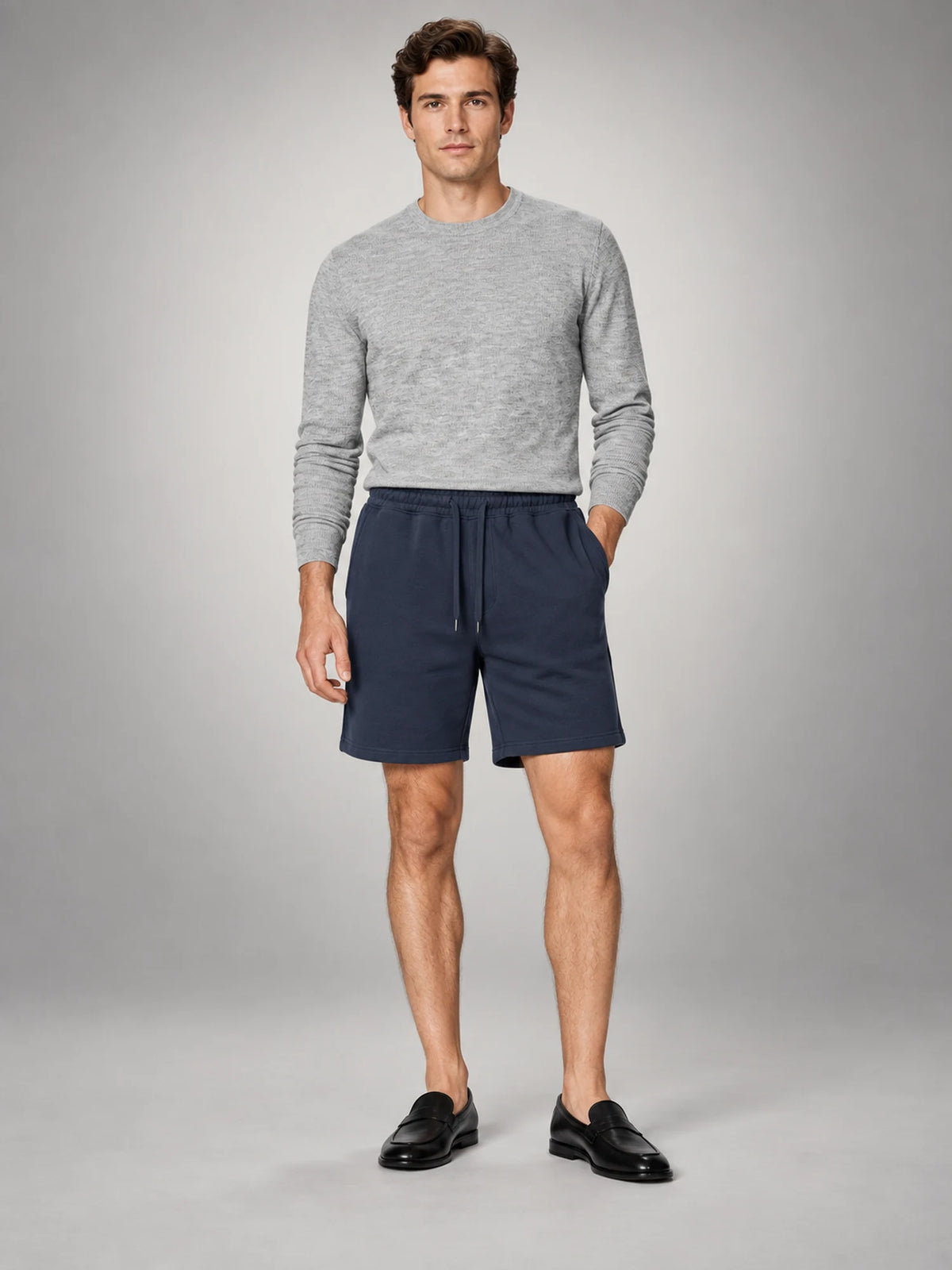 Volantero Men's Fleece Drawstring Shorts in Navy, front view