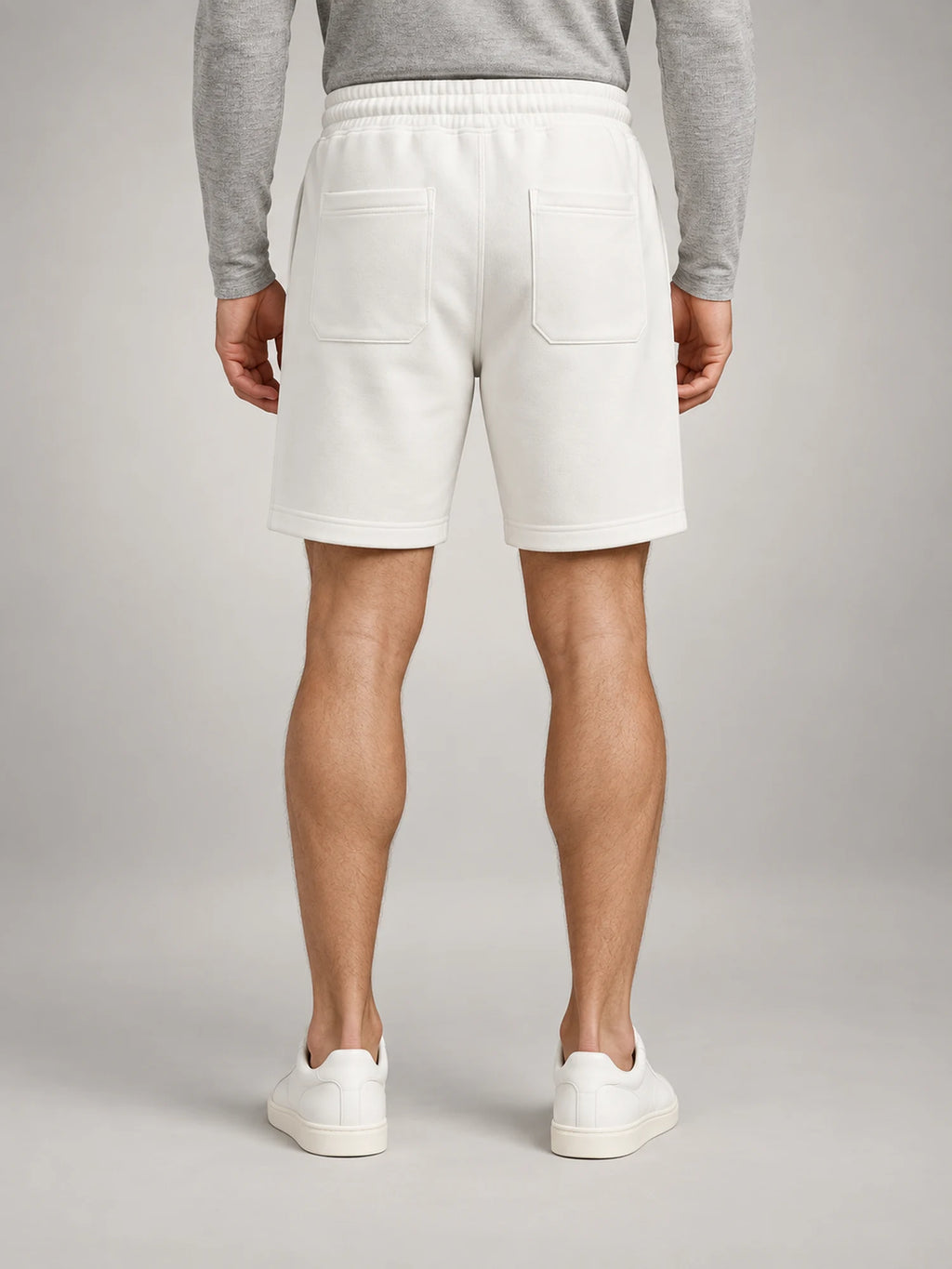 Volantero Men's Fleece Drawstring Shorts in White, back view