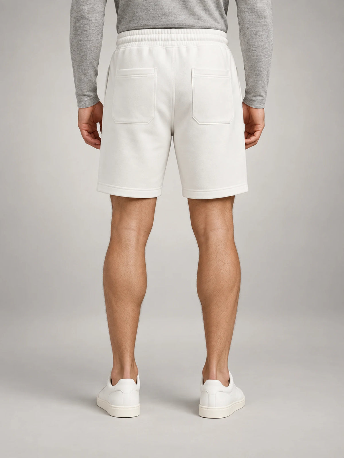Volantero Men's Fleece Drawstring Shorts in White, back view