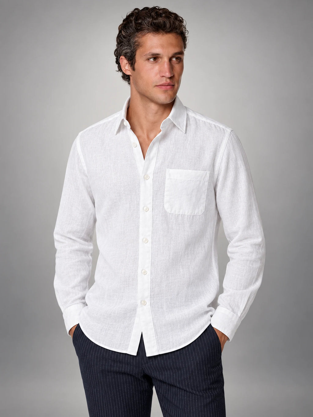 Volantero Men's Linen Shirt in White, hover view