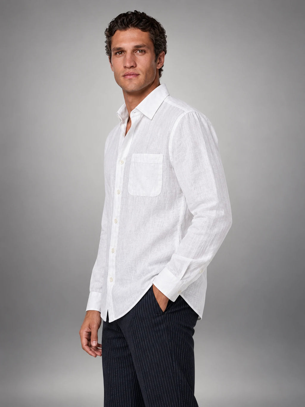 Volantero Men's Linen Shirt in White, side view