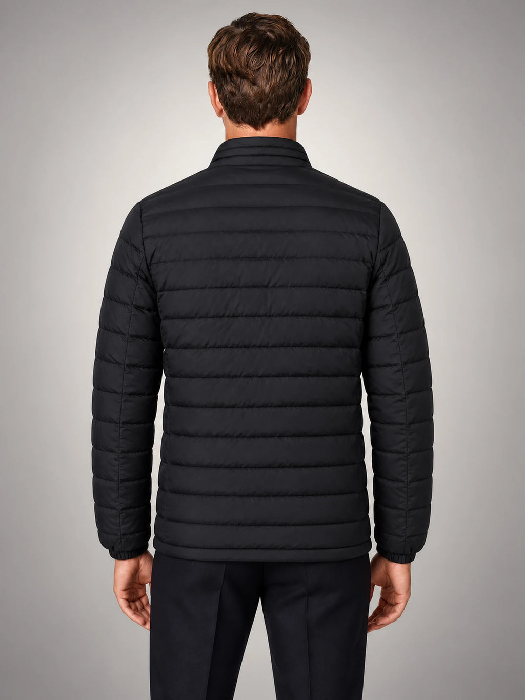 Volantero Men's Lightweight Puffer Spring Jacket in Black, back view