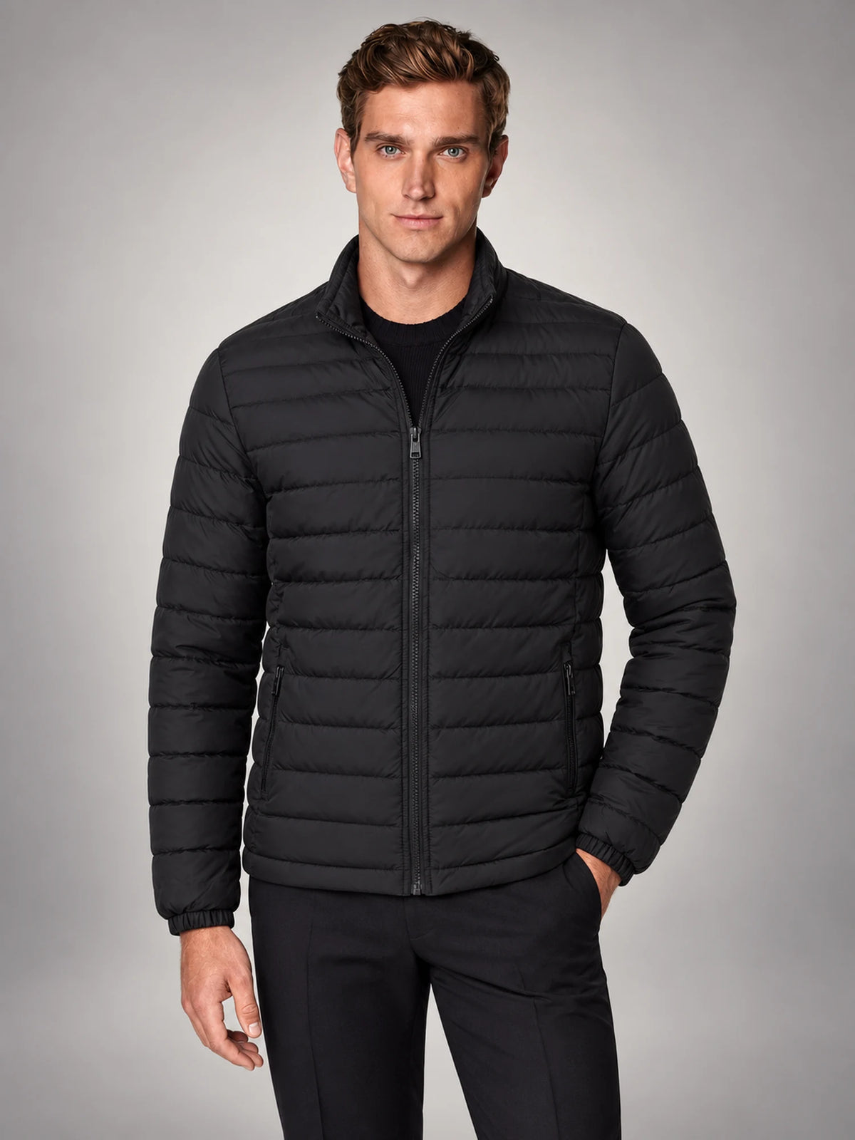 Volantero Men's Lightweight Puffer Spring Jacket in Black, hover view