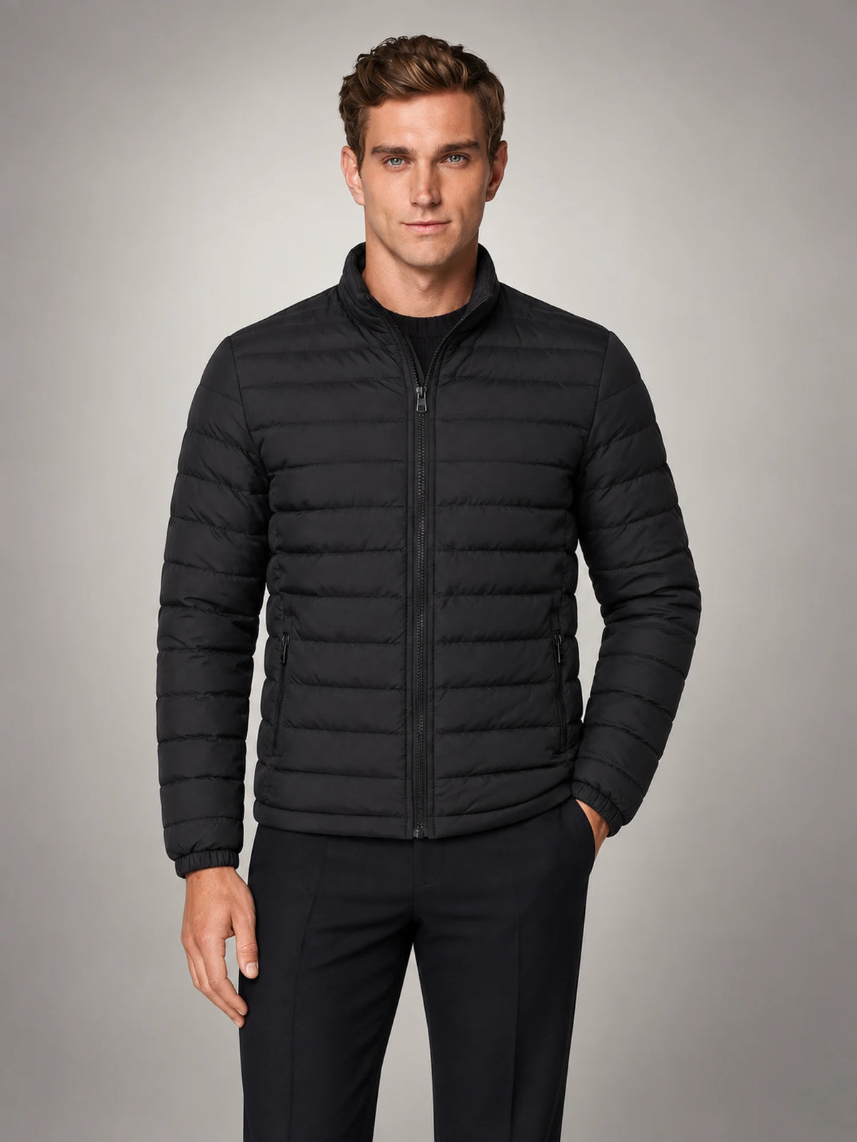 Volantero Men's Lightweight Puffer Spring Jacket in Black, main view