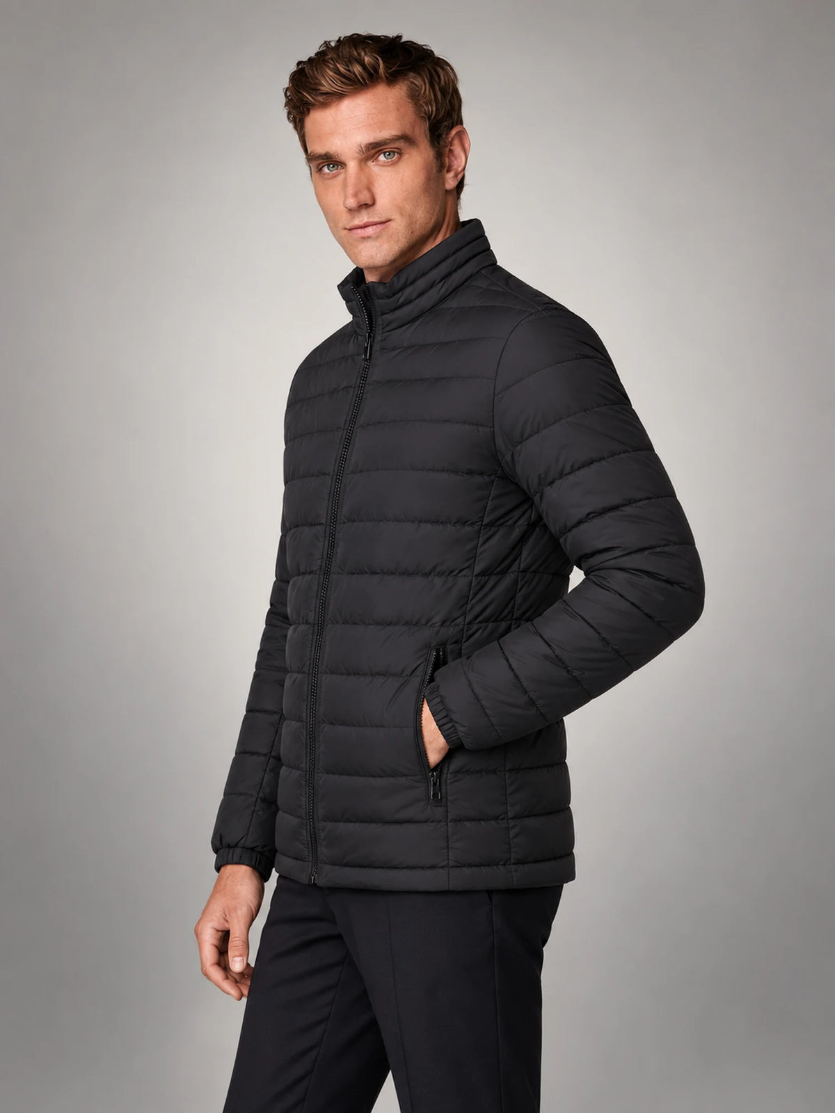 Volantero Men's Lightweight Puffer Spring Jacket in Black, side view